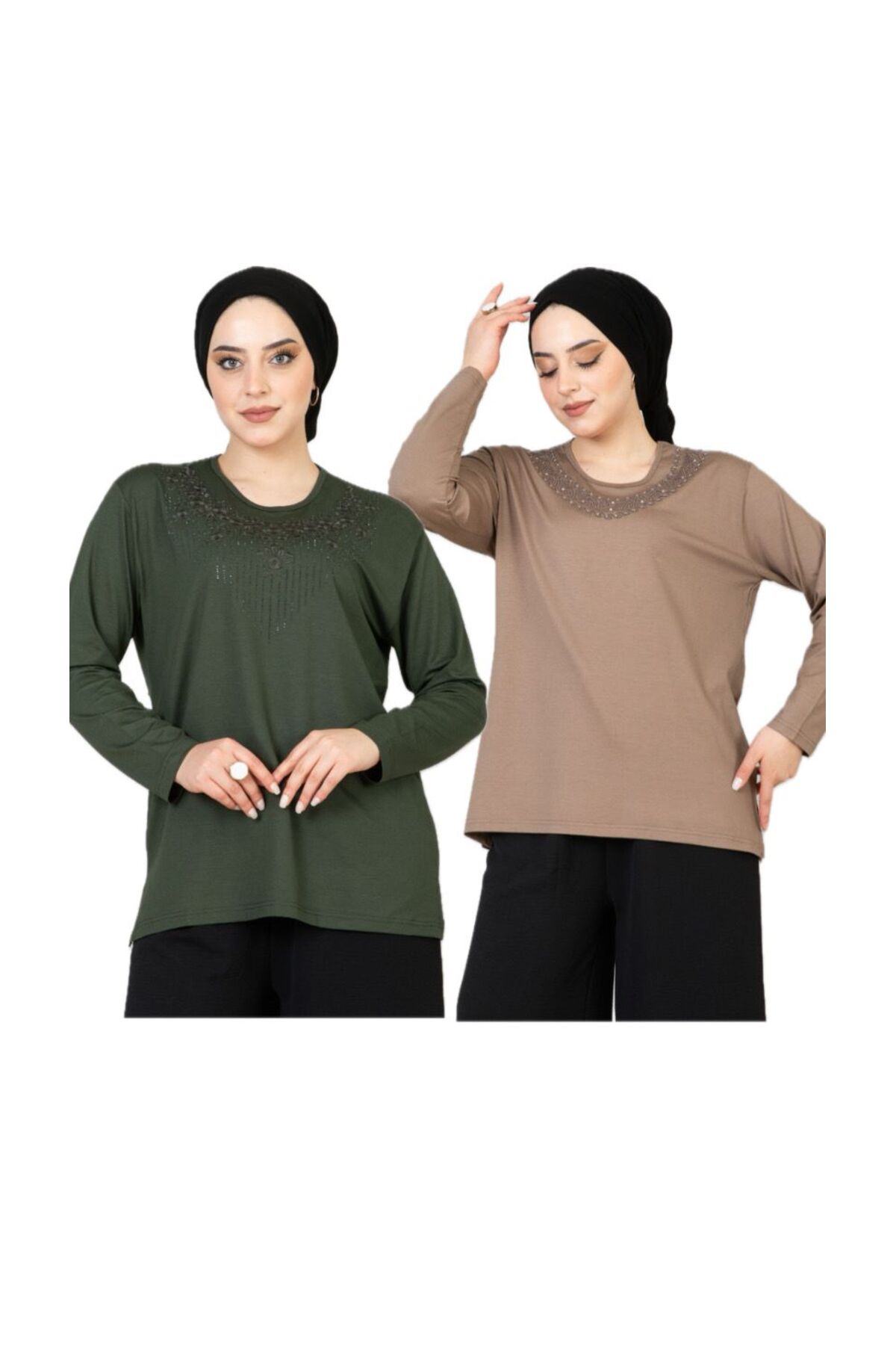 FEMALE MOTHER COMBED COTTON 2pcs Lycra Long Sleeve Patterned Mother Combed Cotton Blouse Mother's Day Special Day (2 PCS)
