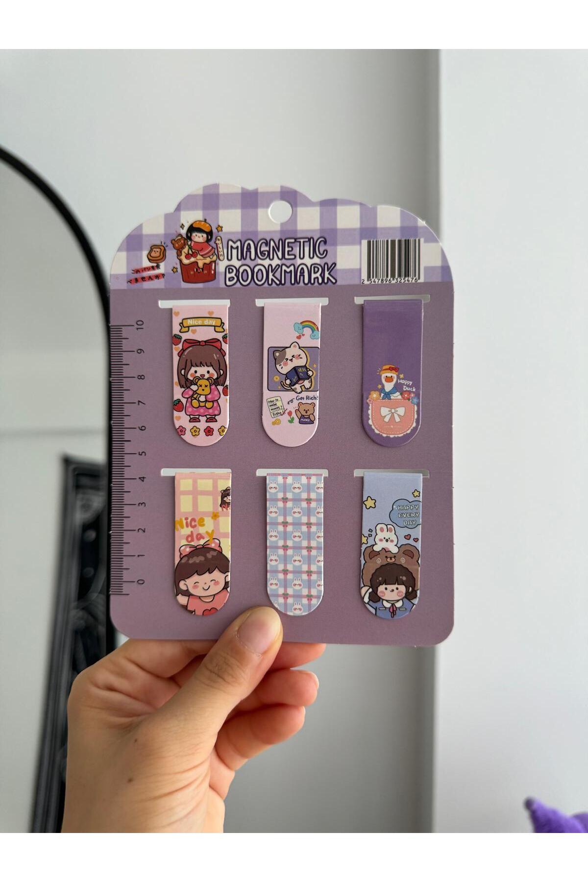 Genel Markalar Kawaii Teddy Cute Bear Ayıcıklı Mıknatıslı Cetve Ataç Magnetic Bookmark Kitap Ayracı 6lı Set Hediye