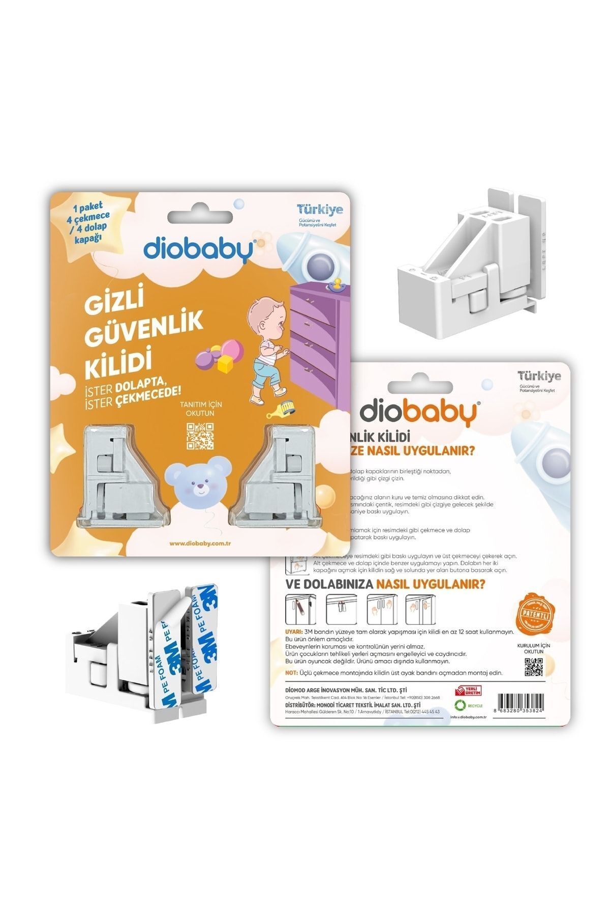 Diobaby 4 Adet Dolap Kapağı Veya Çekmece Kilitler Gizli Çocuk Kilidi (2 Adet Kilit) fotoğrafı 5 (önizleme)