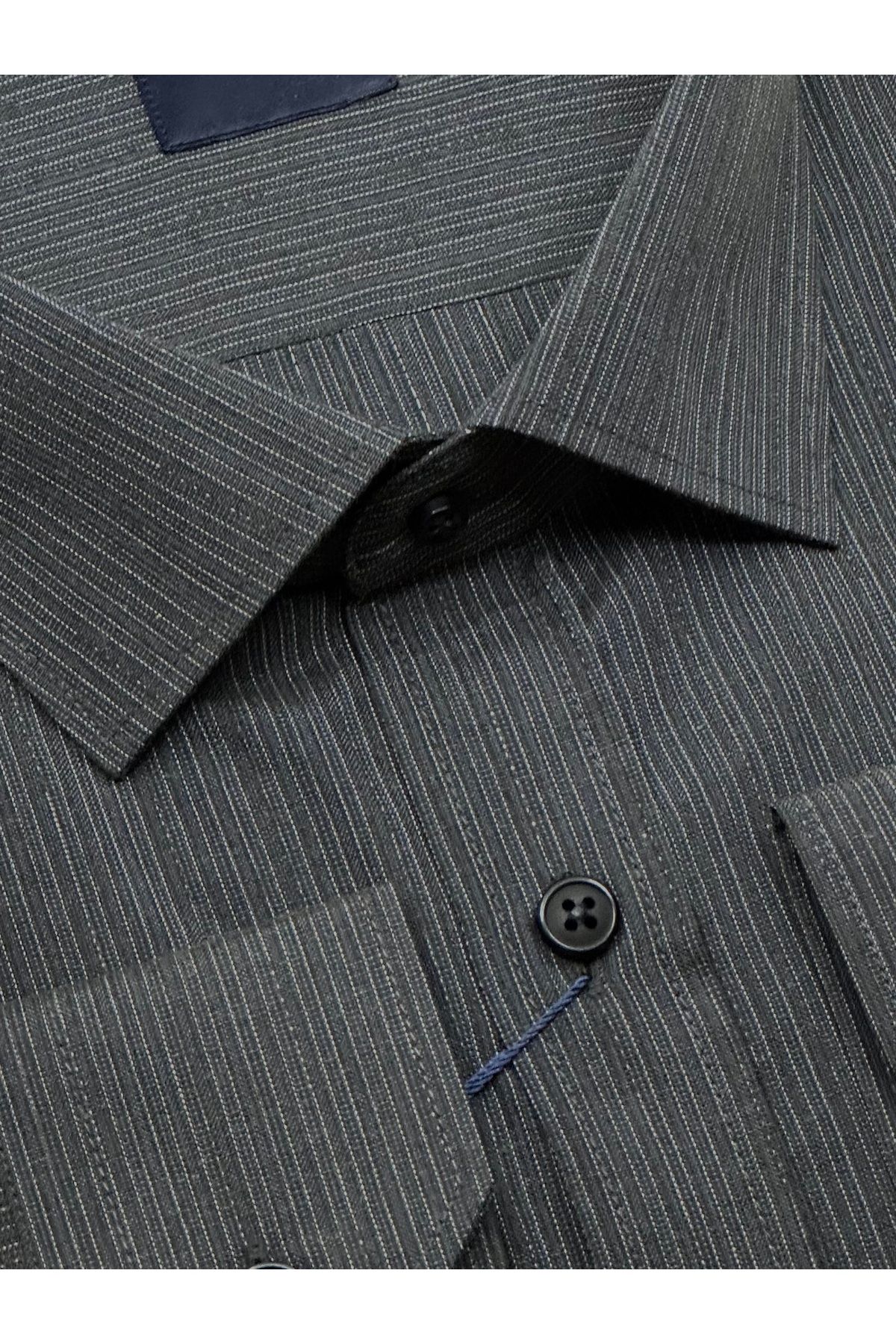 KAMER-Men's Large Size Patterned Smoked Shirt 3611F 2