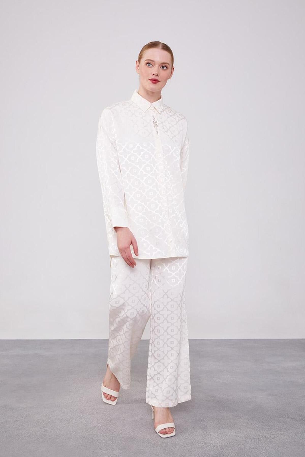 Levidor-Jacquard Ecru Floral Patterned Double Set 2