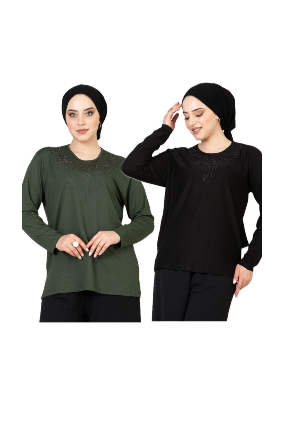 FEMALE MOTHER COMBED COTTON 2pcs Lycra Long Sleeve Patterned Mother Combed Cotton Blouse Mother's Day Special Day (2 PCS)