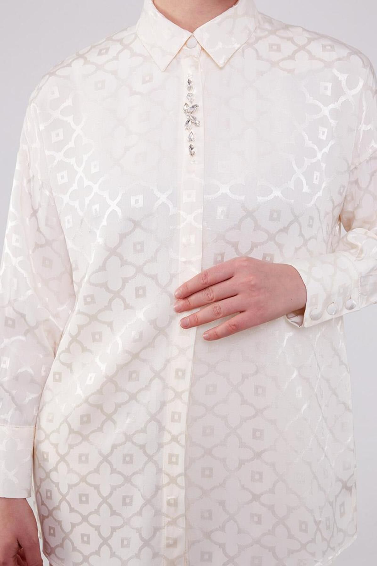 Levidor-Jacquard Ecru Floral Patterned Double Set 4