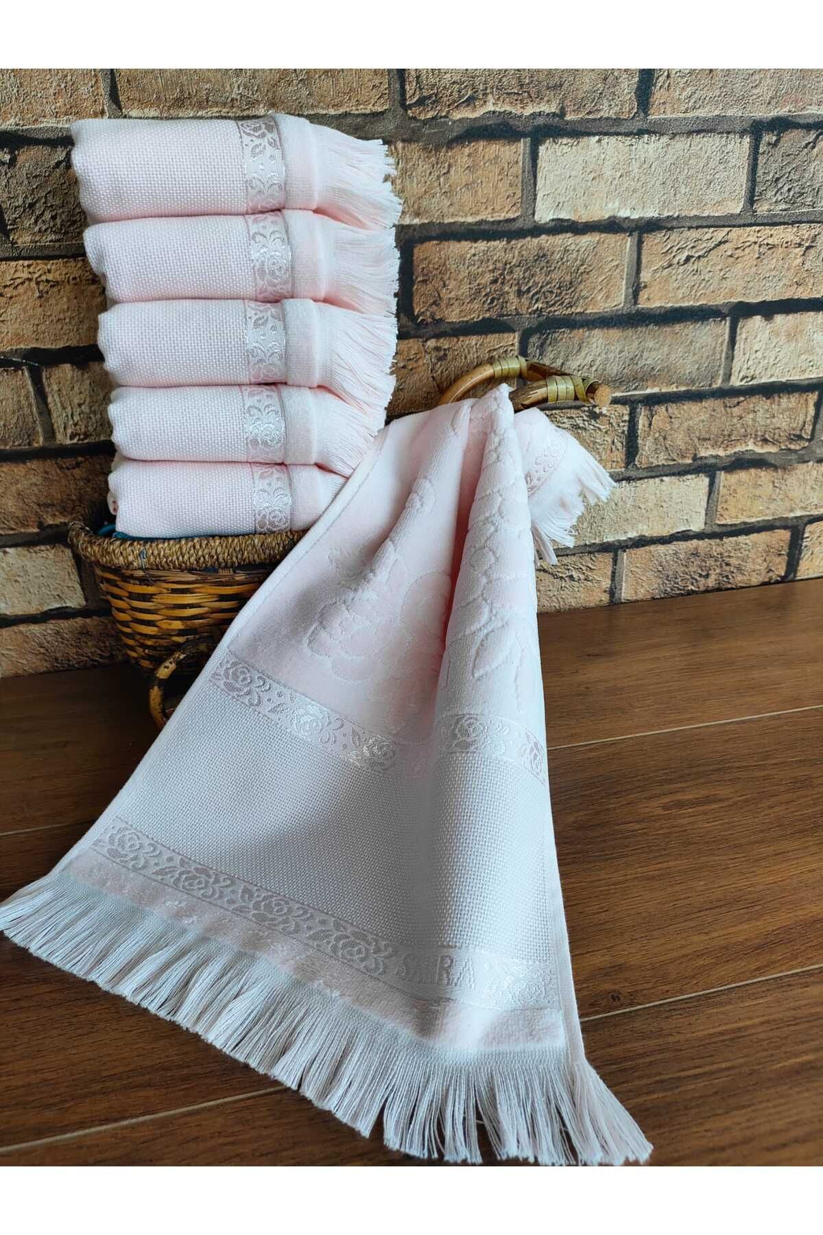 30x50cm SARRA 6-piece FRINGED ETAMIN TOWEL - SALMON