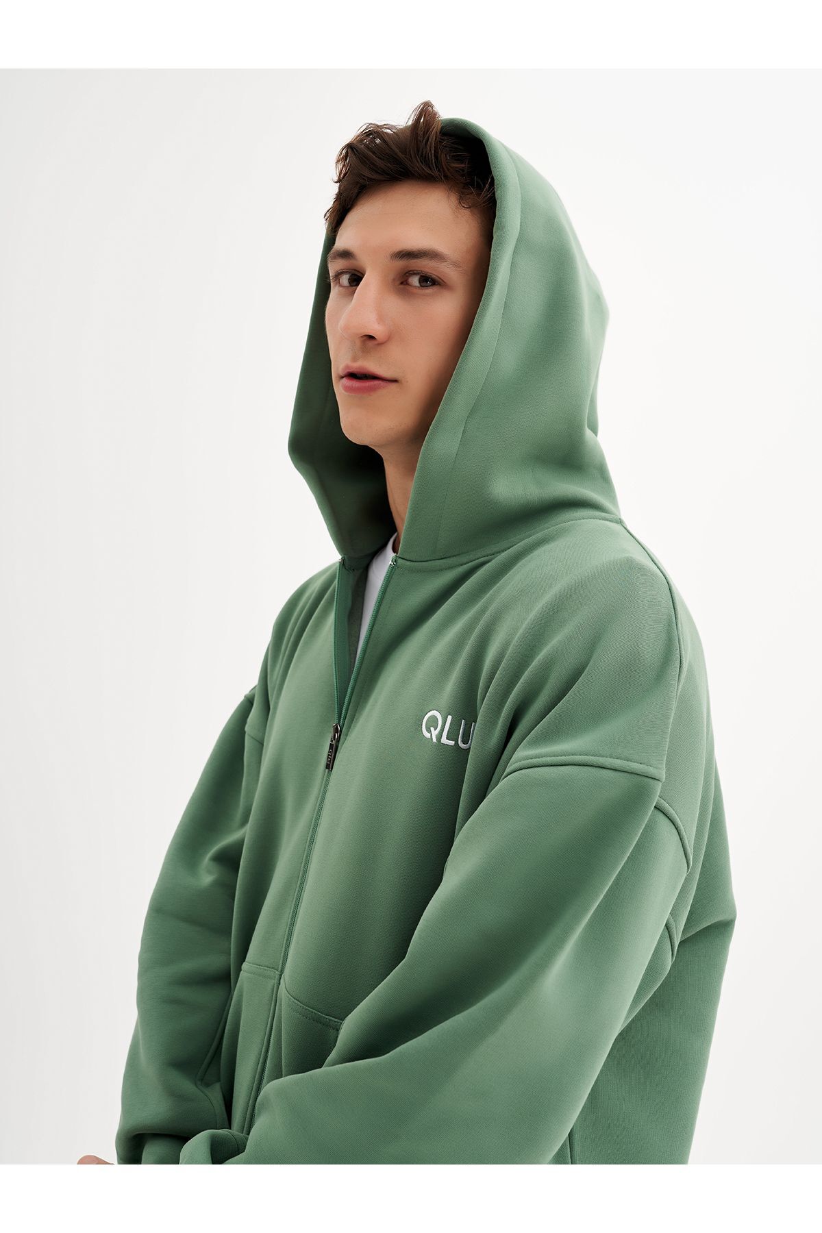 qlu Infinity Unisex Yeşil Oversize Hırka görsel 5