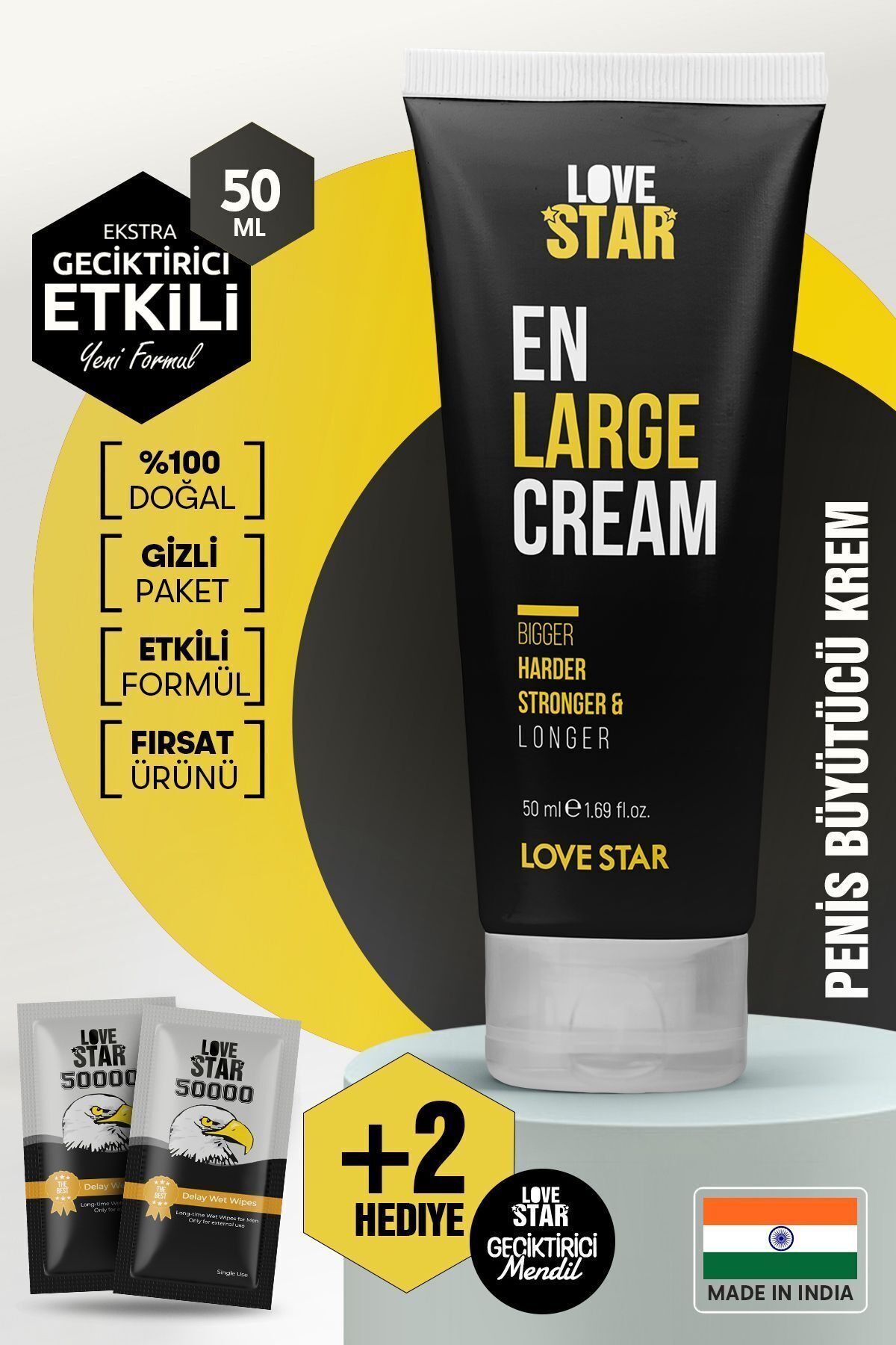 Love Star Hindistan'dan İthal Krem - Geciktirmeye Yardımcı ve Kalınlaştırıcı Formül, 50ml