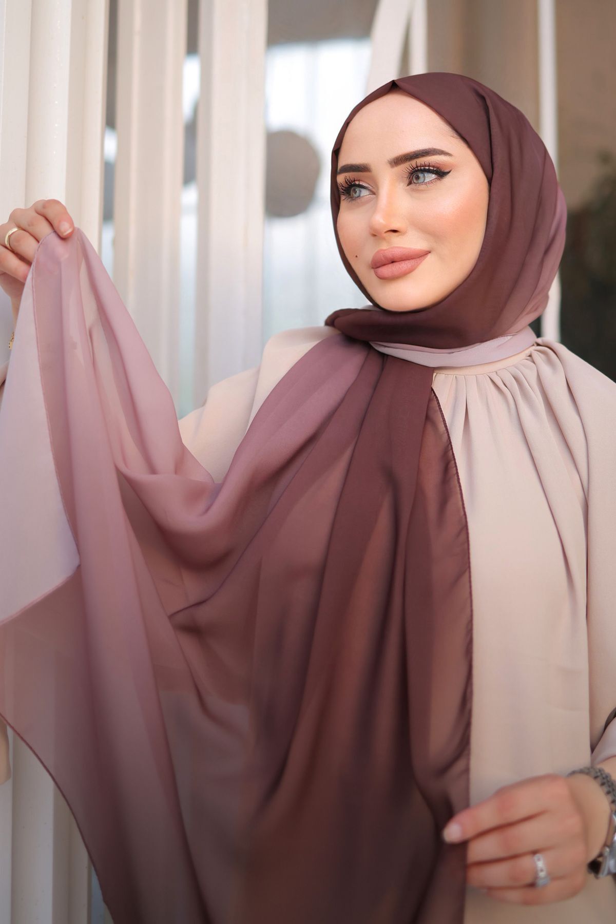Stella-Brown Mink Gradient Patterned Shawl 6