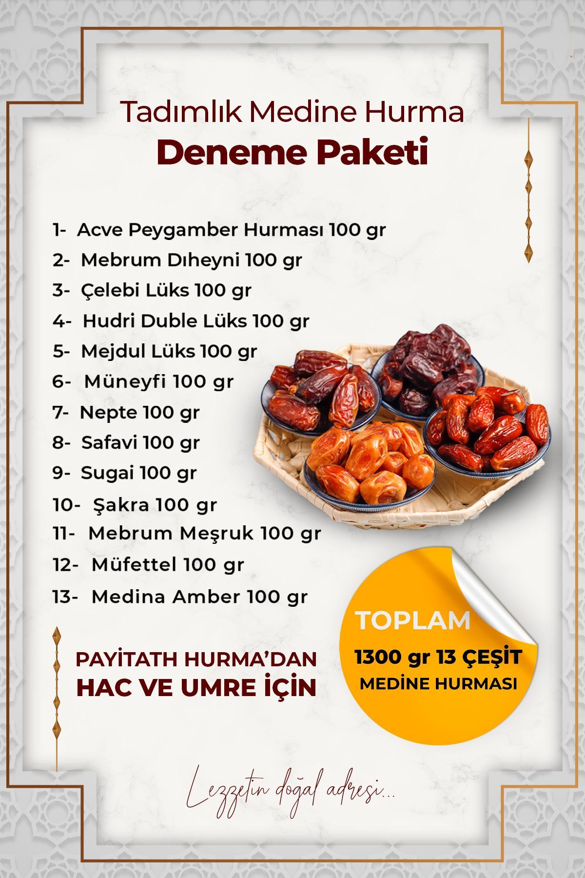 payitaht hurma Tadımlık Medine Hurma Deneme Paketi 13 Çeşit Tadımlık Medine Hurmaları