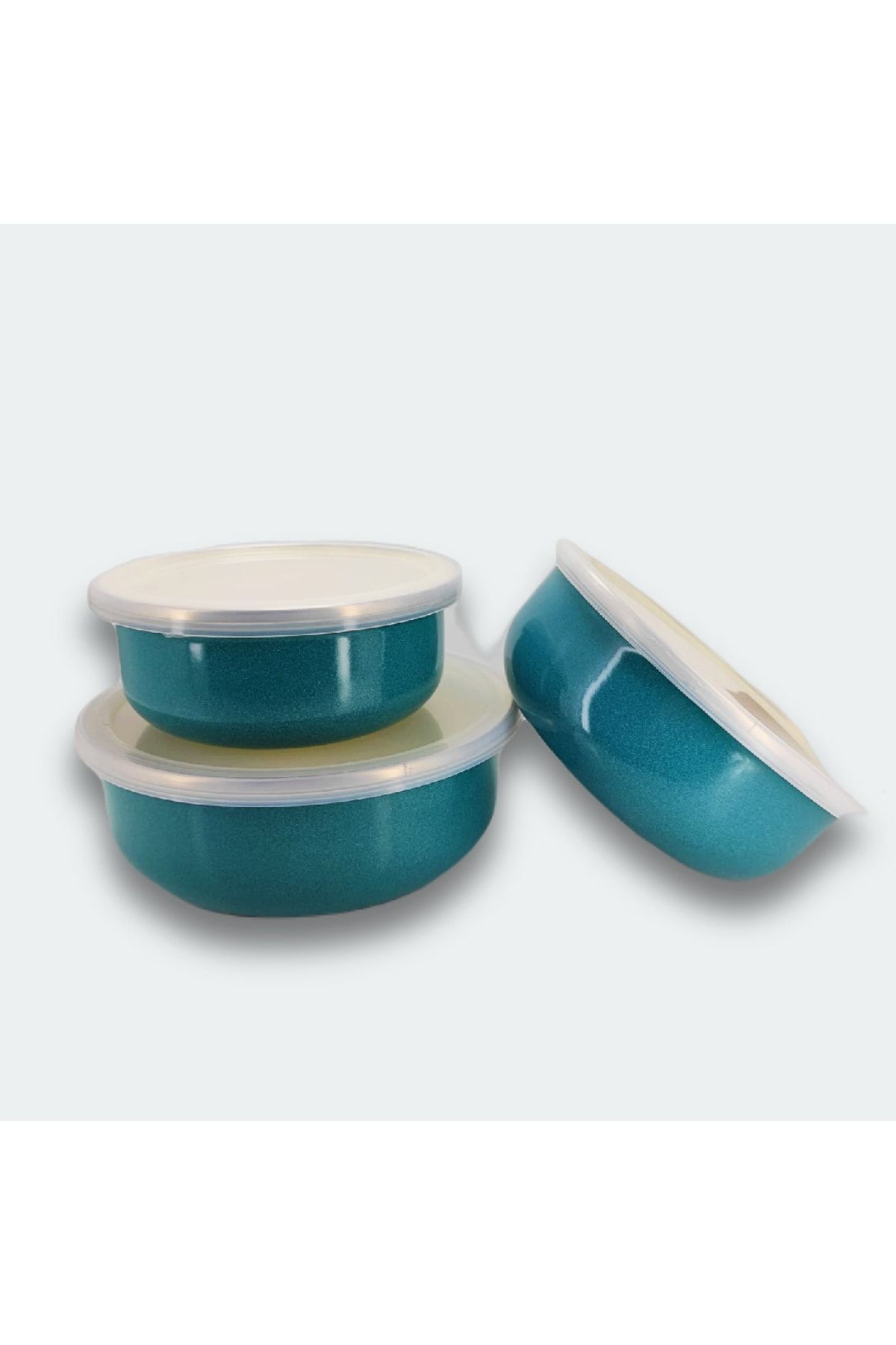 Emaye Saklama Kabı Seti 3'lü Rengarenk Serisi Kapaklı Saklama Kabı Seti