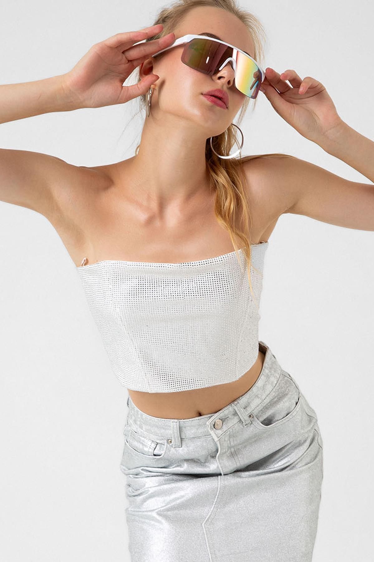 Domoda-Grauer Damen-Jeansrock mit Schlitz und Cutaway-Ende und 5 Taschen 7