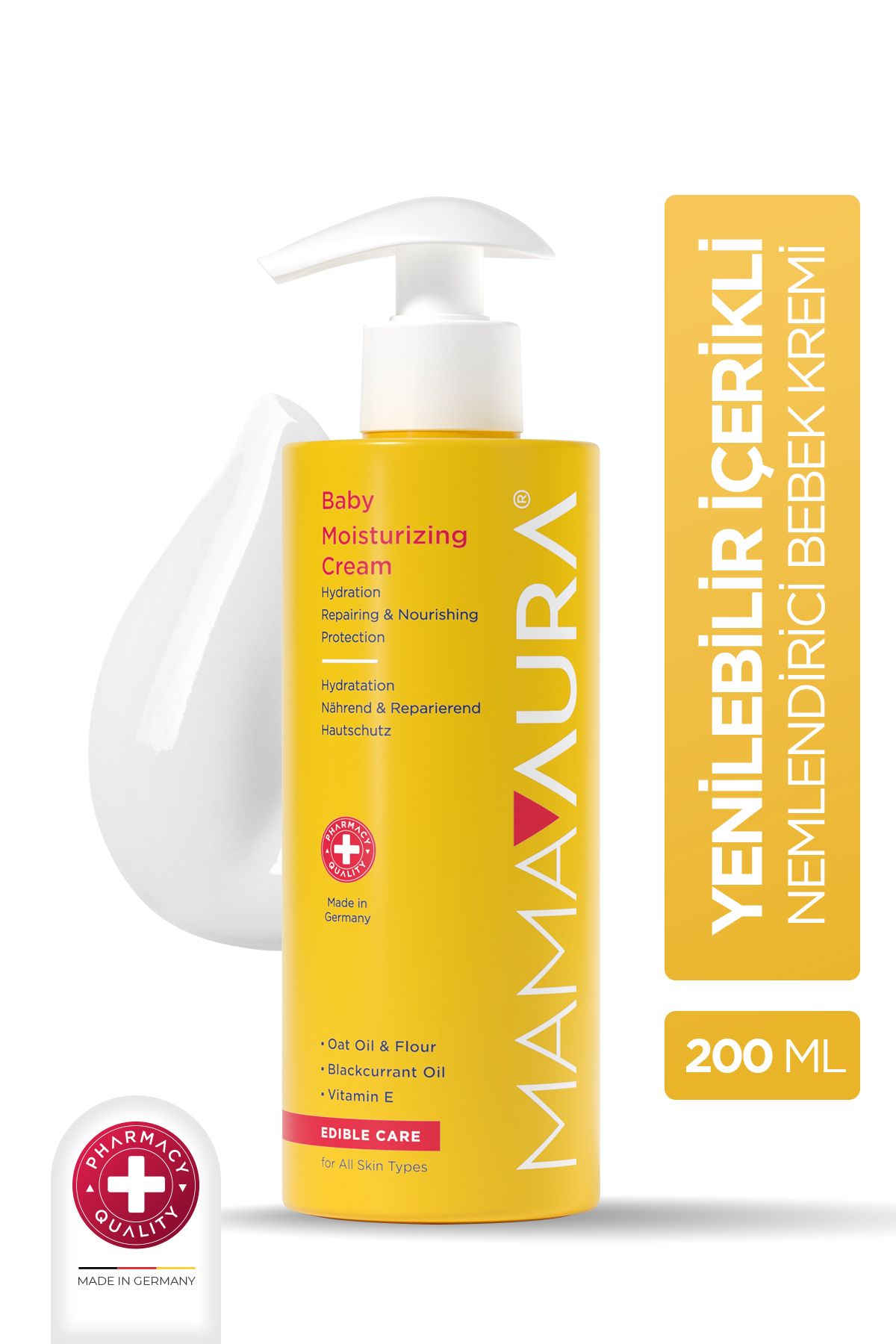 MAMAAURA %100 Yenilebilir İçerikli, Nemlendirici Bebek Kremi - Baby Moisturizing Cream 200 ml