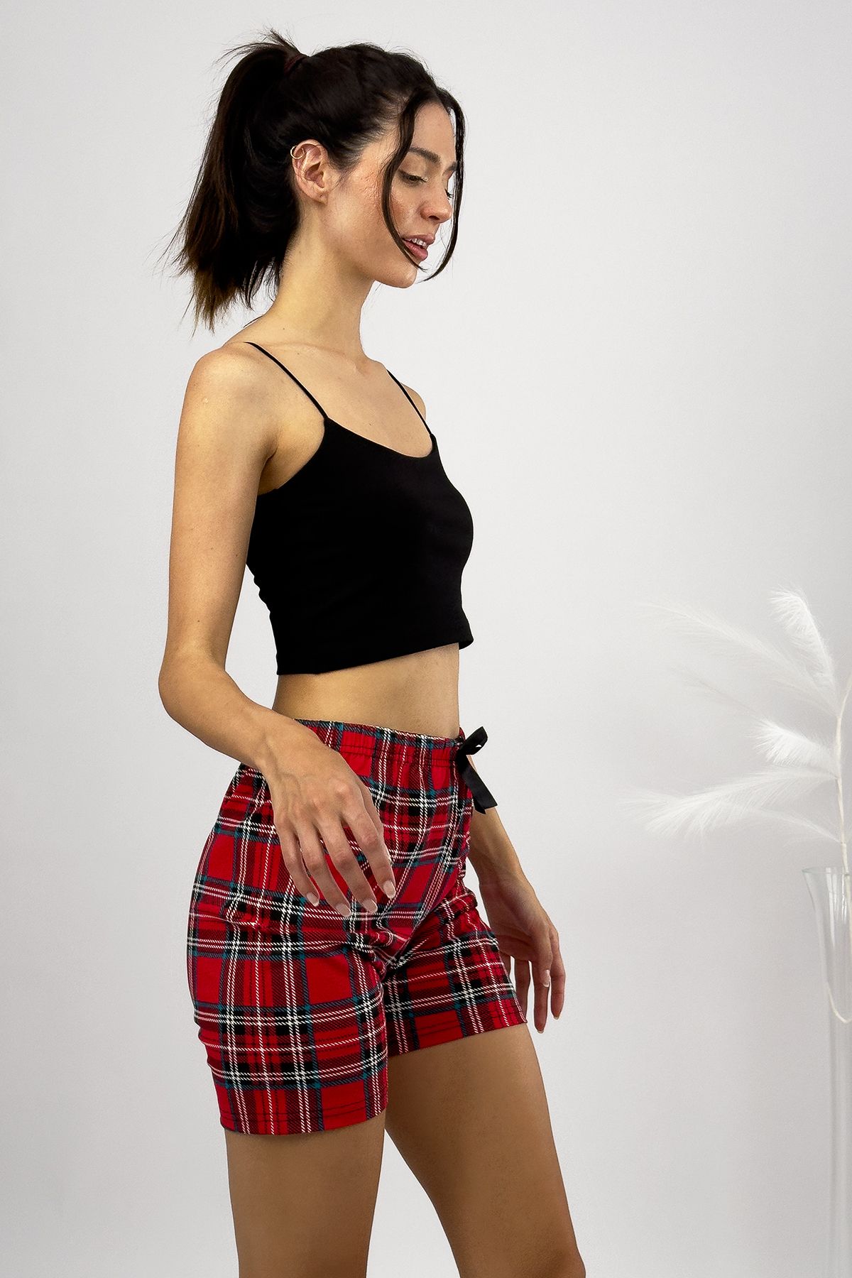 Betimoda-100% bumbac Pantaloni scurți Four Seasons pentru femei cu talie înaltă, roșu verde 2