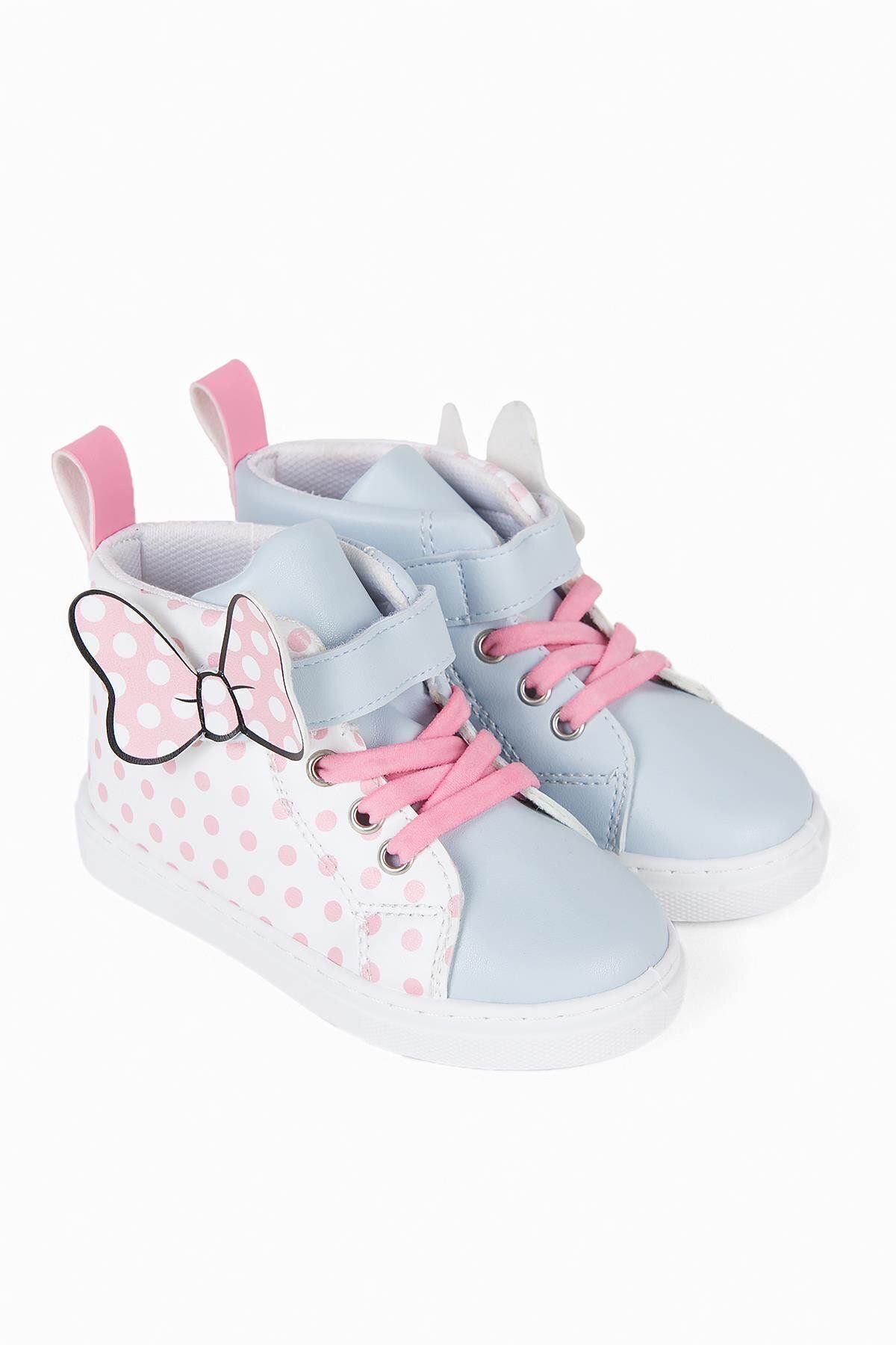 First Step-Pink Polka Dot Patterned Ribbon Detailed Velcro Elastic Girl's Sneaker Sports Shoes-s-1005 3