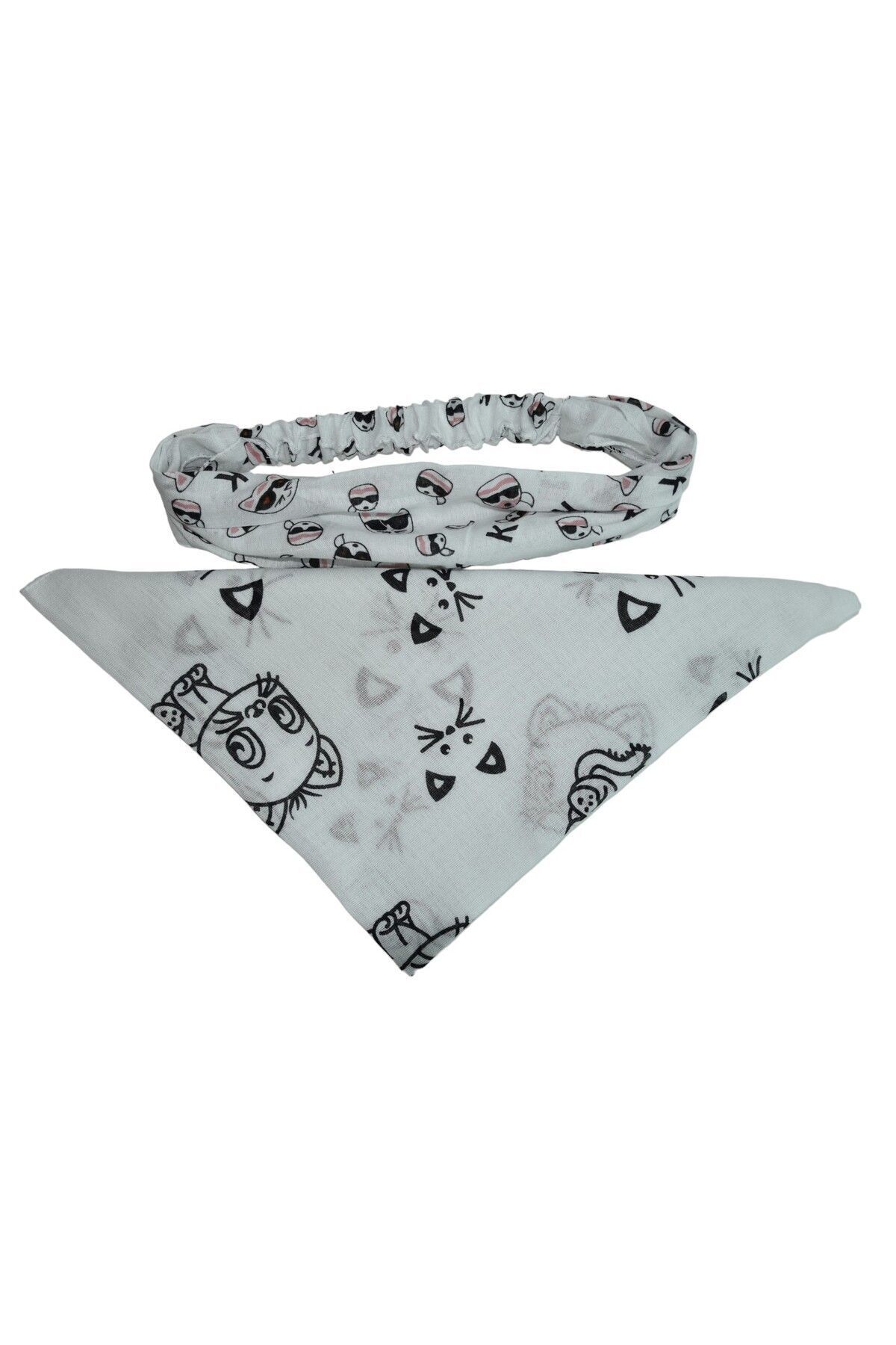 YELPAZE DÜNYASI-Cat Patterned Square and Elastic Parachute Bandana Set of 2 1