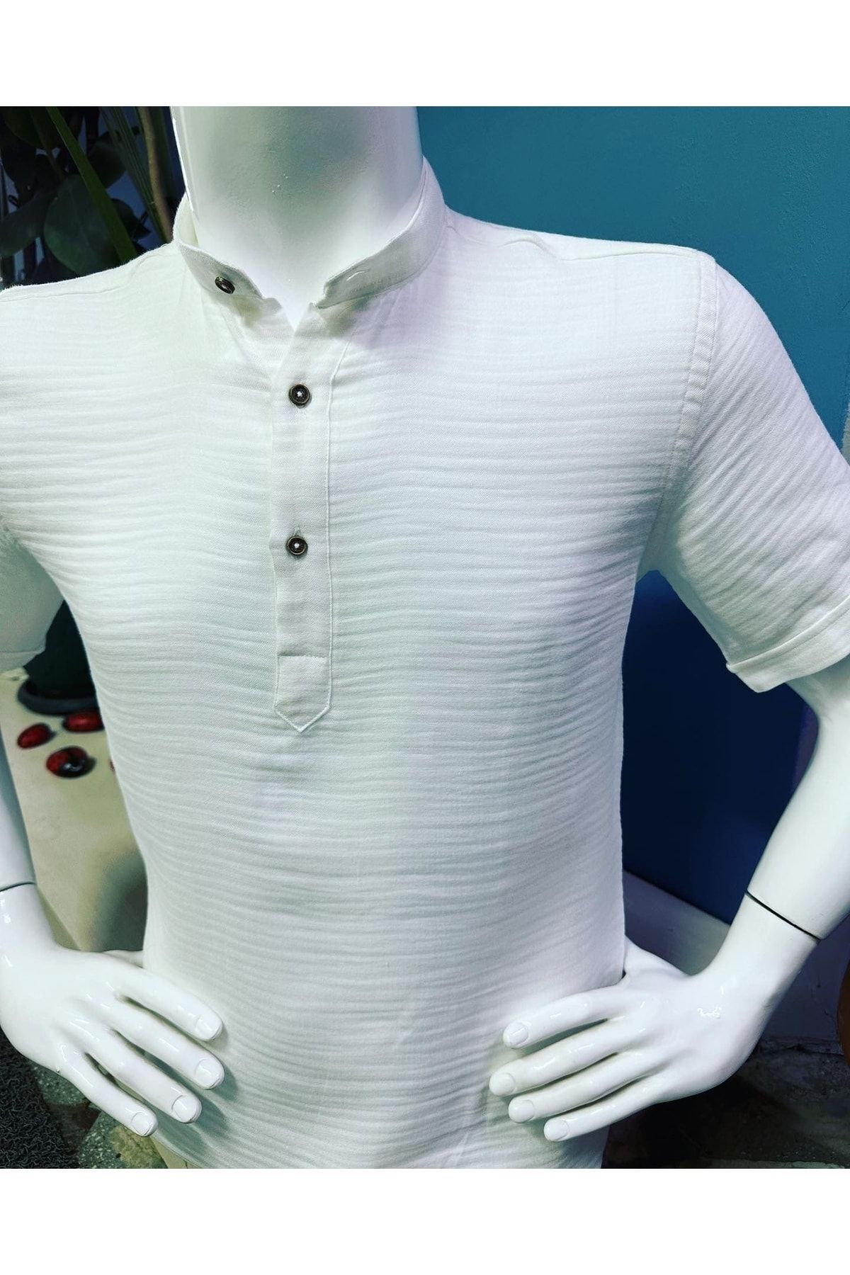 CLASSO-Half Placket Judge Collar Muslin Fabric Shortcut Shirt 3