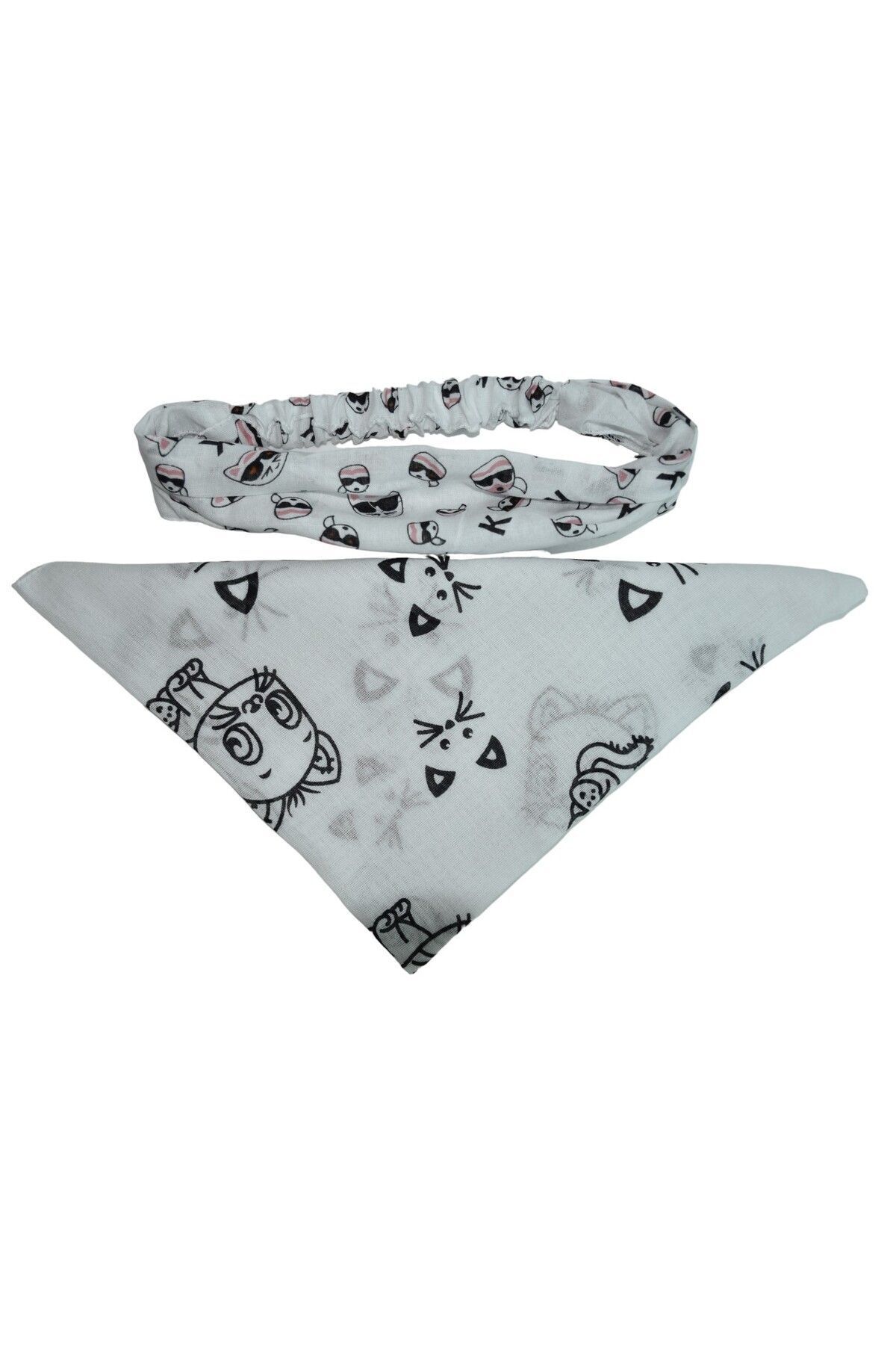 YELPAZE DÜNYASI-Cat Patterned Square and Elastic Parachute Bandana Set of 2 3