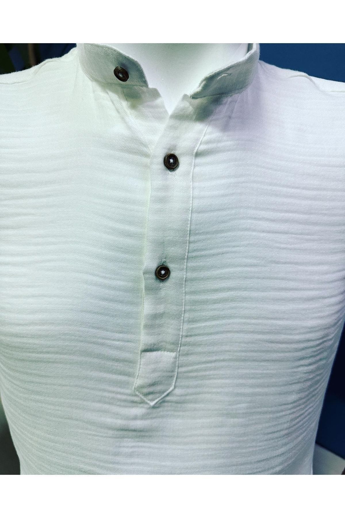 CLASSO-Half Placket Judge Collar Muslin Fabric Shortcut Shirt 4
