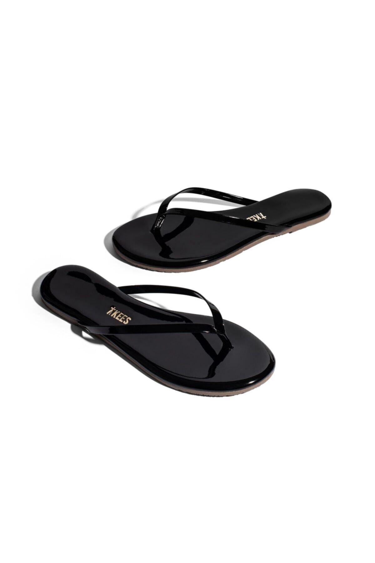 Tkees-Women's Black Patent Leather Stylish Daily Flip Flops 3