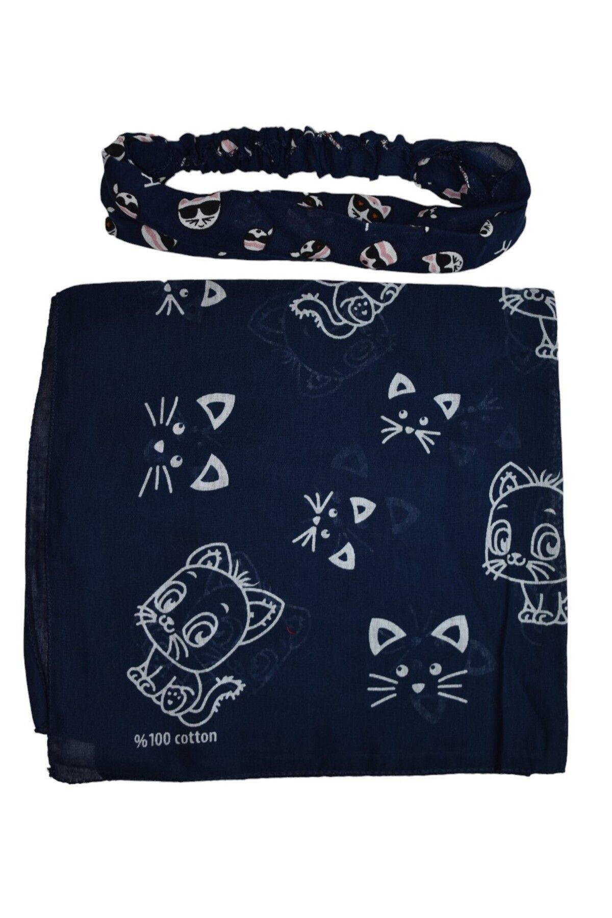 YELPAZE DÜNYASI-Cat Patterned Square and Elastic Parachute Bandana Set of 2 4