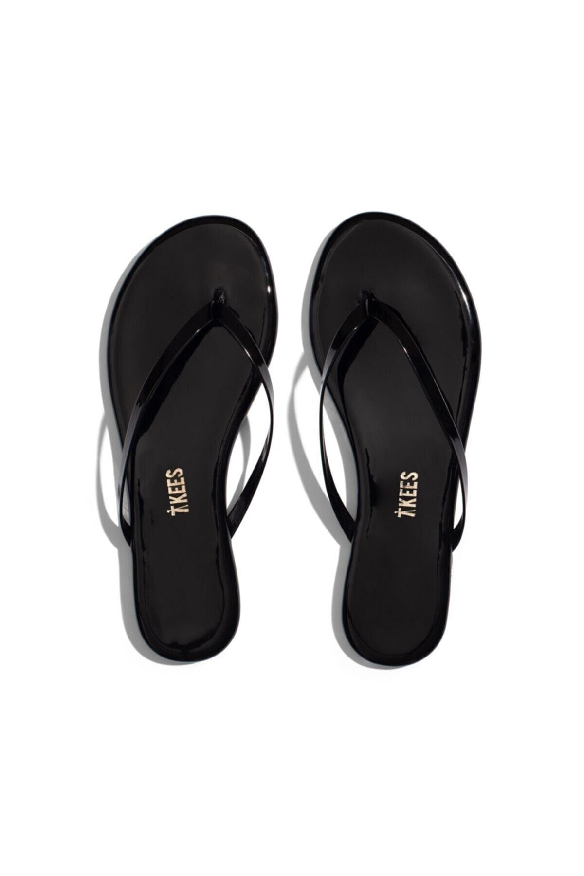 Tkees-Women's Black Patent Leather Stylish Daily Flip Flops 1