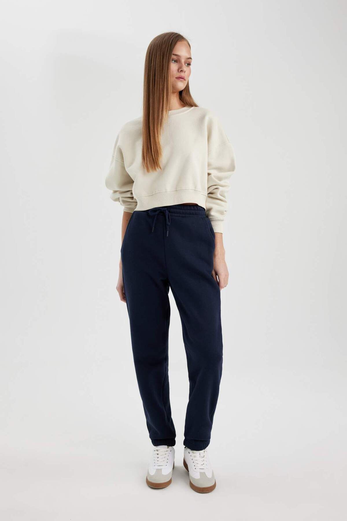DeFacto-Jogger Standard Fit Flexibil Banded Picior Țesătură groasă Partea de jos a treningului lung 3