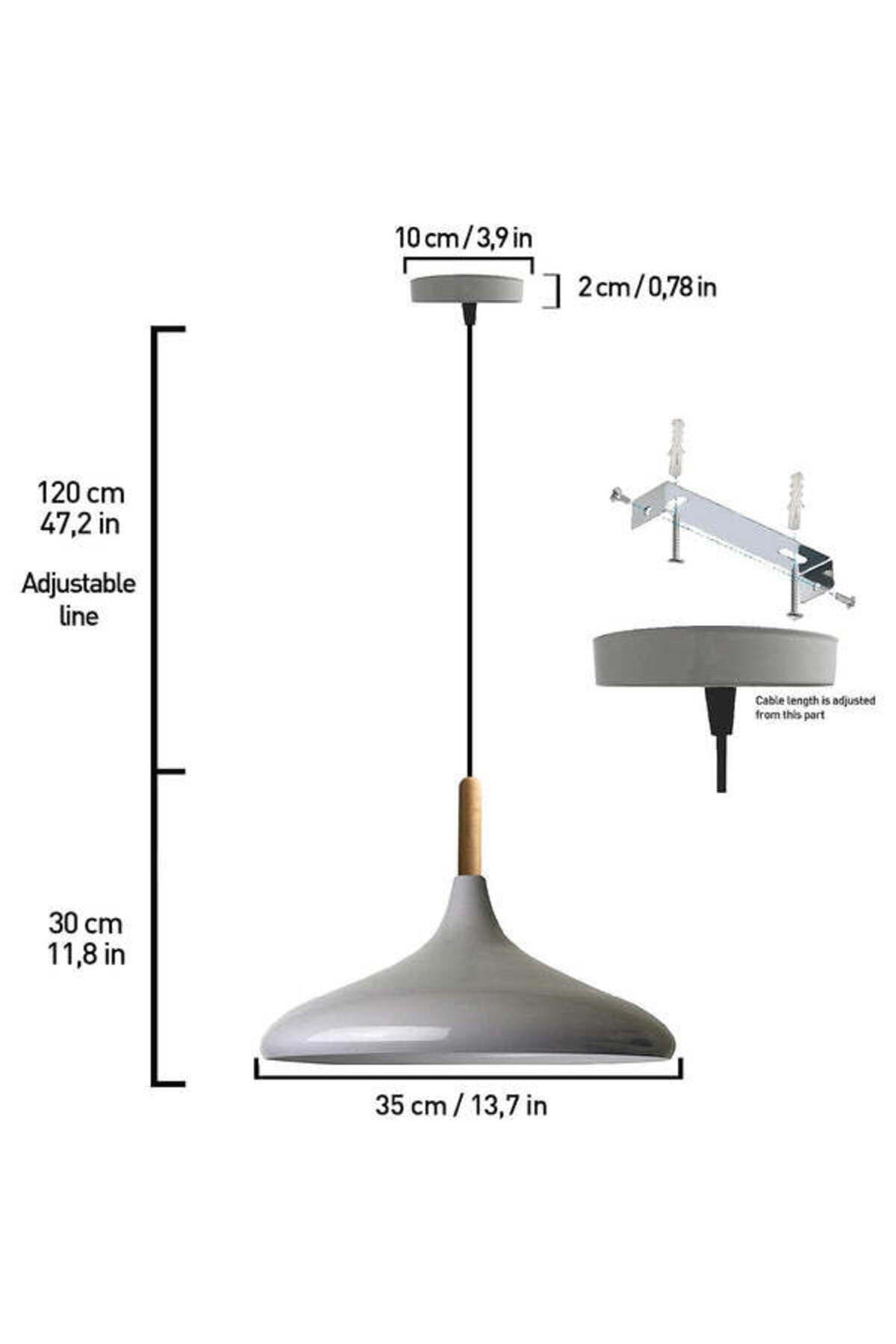 Bamyum-Champion Pendelleuchte, aus Holz und Metall 35 cm, Grau Lampe 4