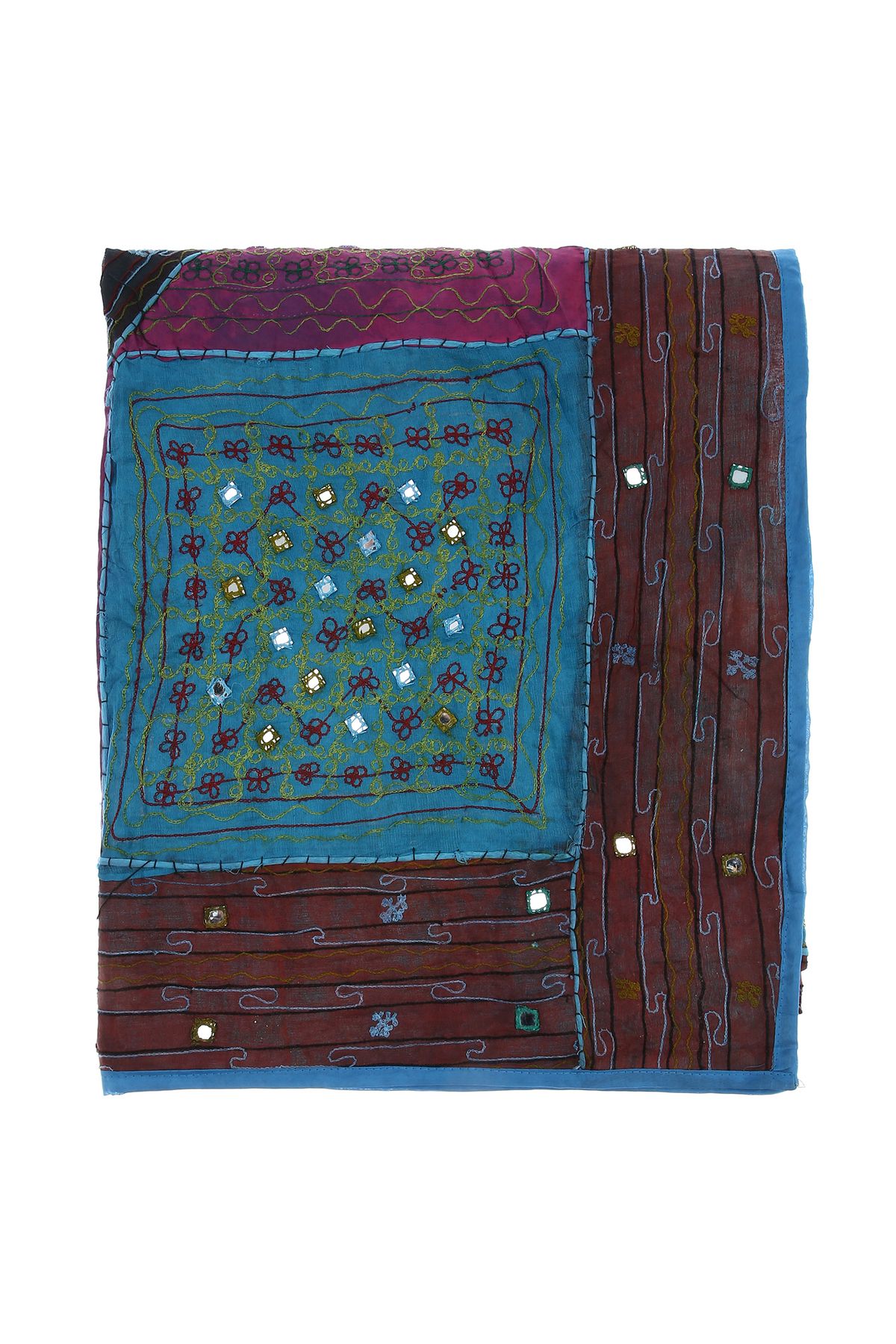 TUNCAY TEKSTİL-Patchwork Indian - Handwork Bed Frame with Mirror and Forty Patches 2