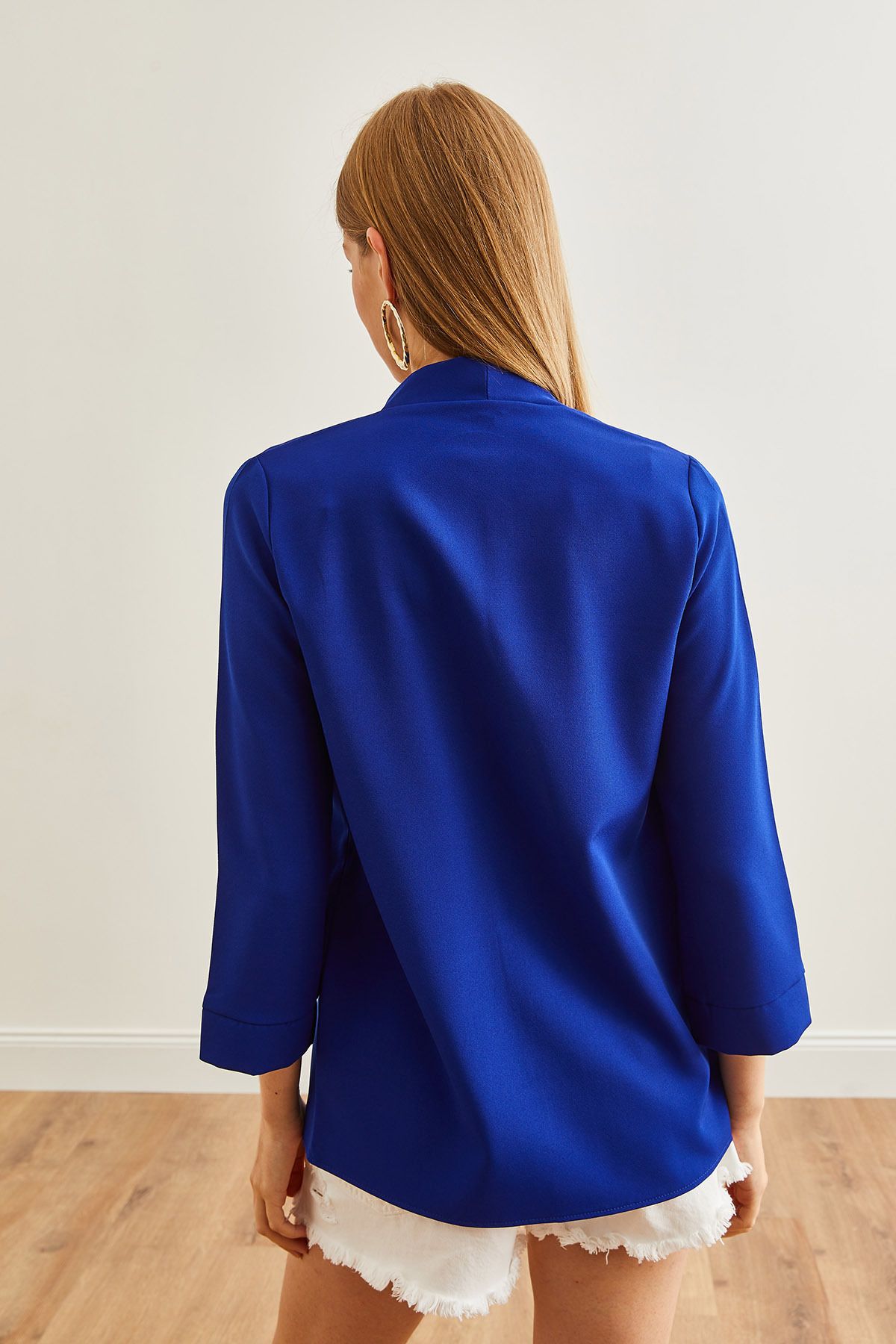 Olalook-Saks Blue Shawl Collar Γυναικείο μπουφάν Atlas - CKT- 19000139 6