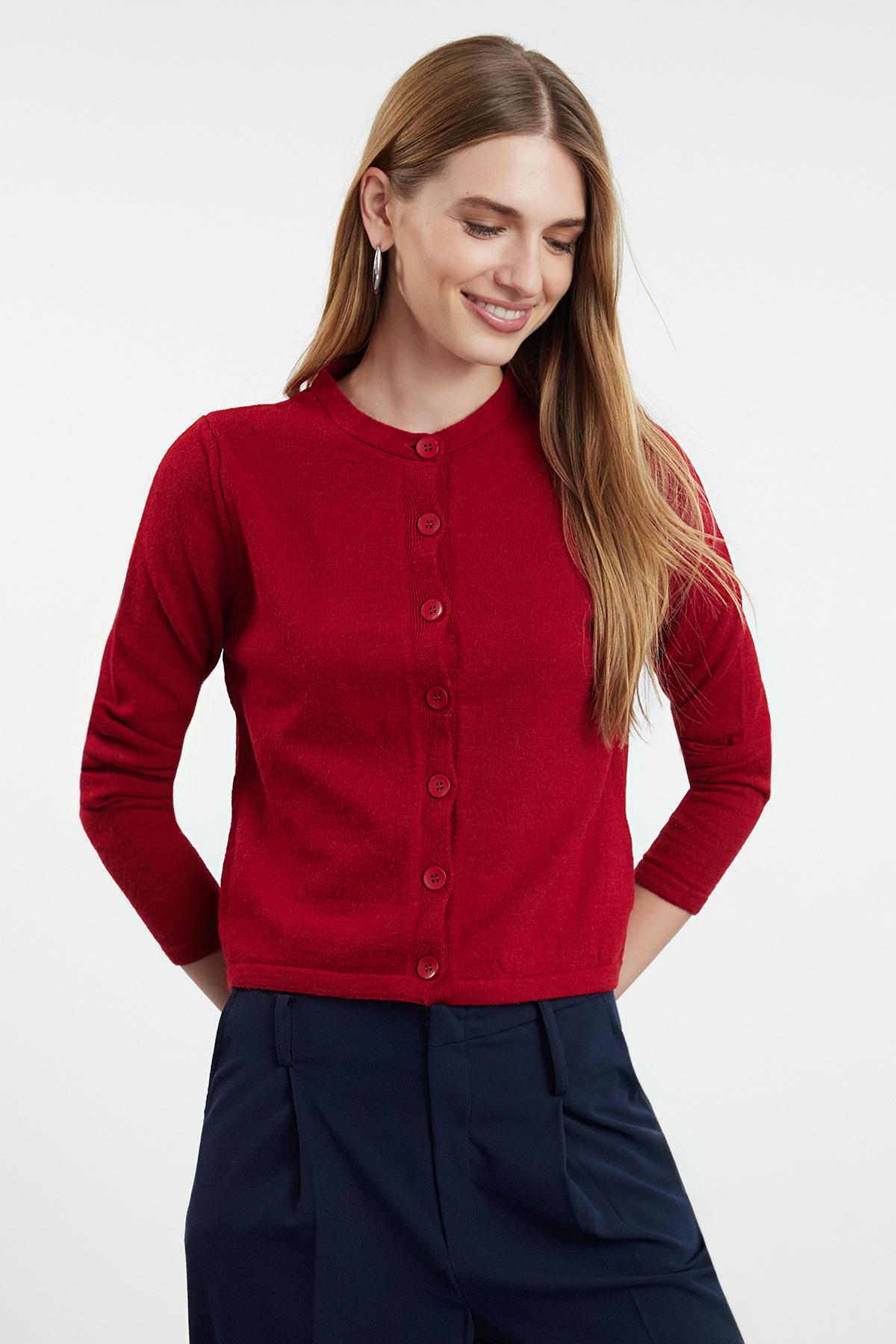 Kolekcja Trendyol Kardigan z dzianiny w kolorze bordo, z wełny, z wyglądu prz...