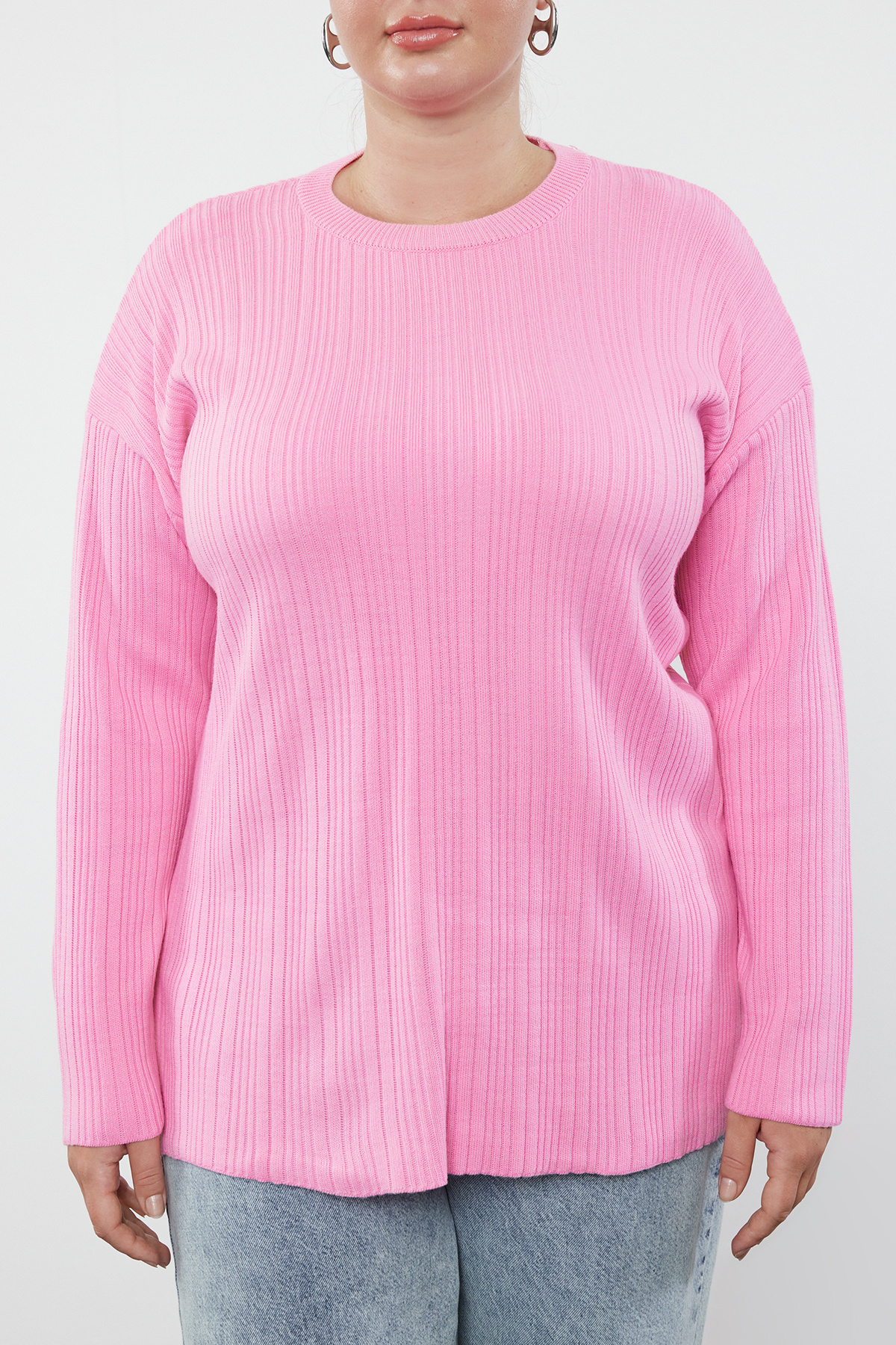 Trendyol Curve-Crew Neck Pink Knitwear Sweater - Ribbed TBBAW25AN00043 3