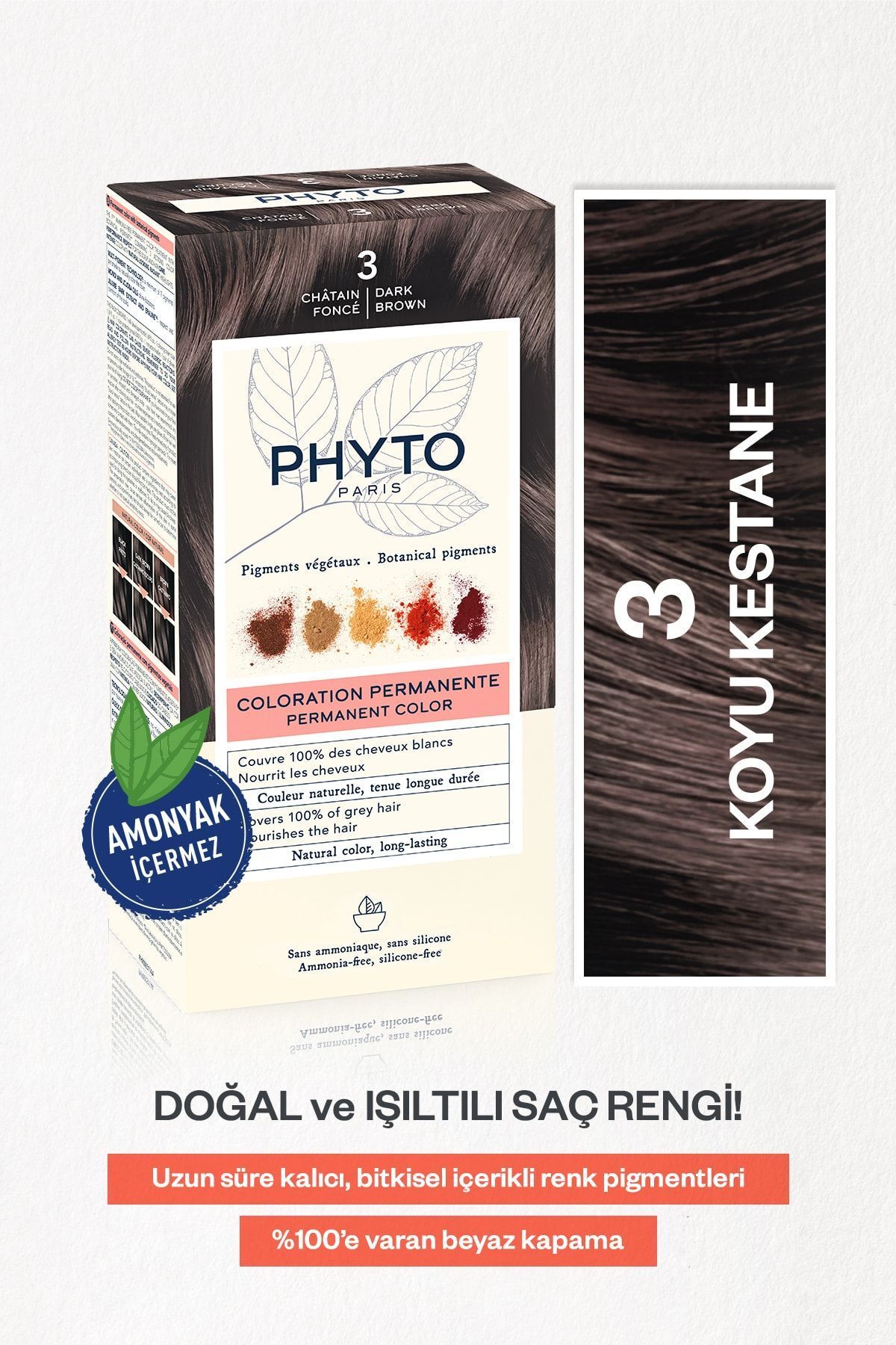 Phytocolor 3 Koyu Kestane Amonyaksız Kalıcı Bitkisel Saç Boyası