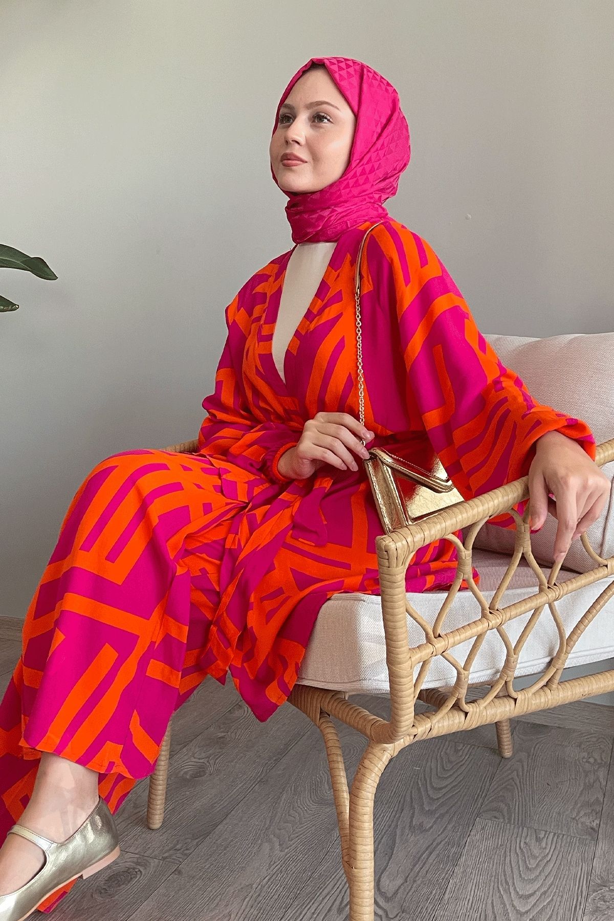InStyle-Fuchsia Viscose Double Set - Stripe Detailed 3