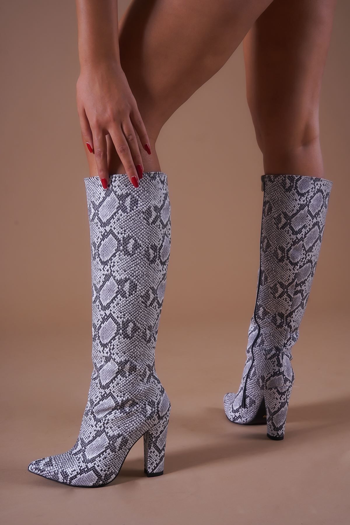 Ayakkabı Ateşi-Cizme de damă Andross Black White Snake Pattern 6