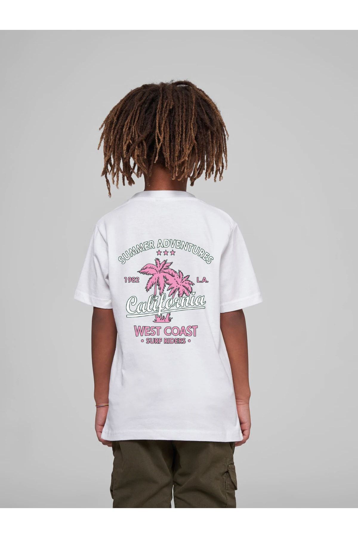 VASK Çocuk Oversize Unisex Pembe California Pamuklu Bisiklet Yaka T-shirt fotoğrafı 2 (önizleme)