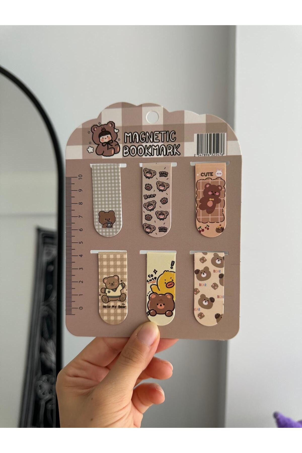 Genel Markalar Kawaii Teddy Cute Bear Ayıcıklı Mıknatıslı Cetve Ataç Magnetic Bookmark Kitap Ayracı 6lı Set Hediye