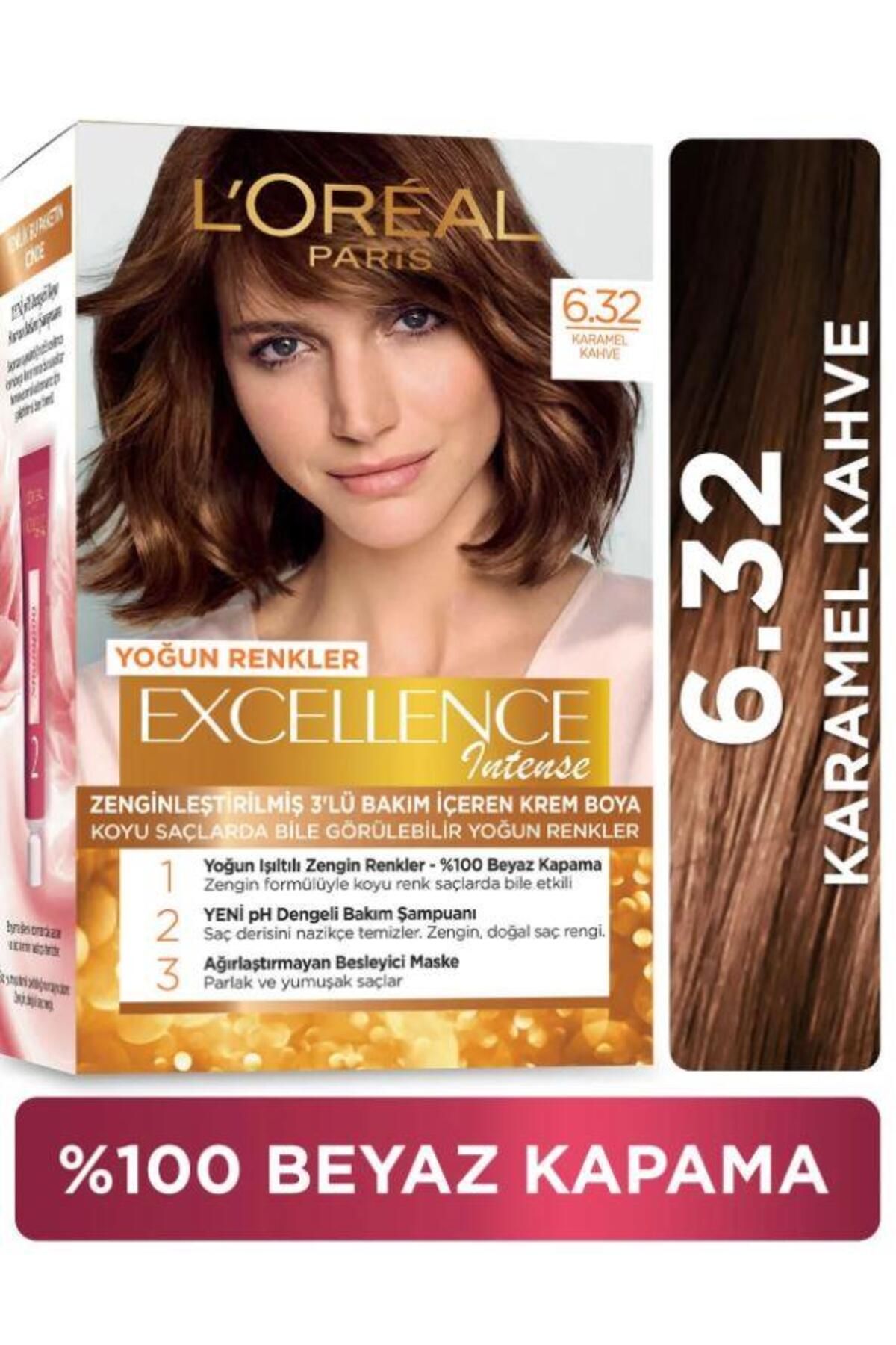 رنگ مو اکسلنس اینتنس 6.32 قهوه ای کاراملی L'Oreal Paris