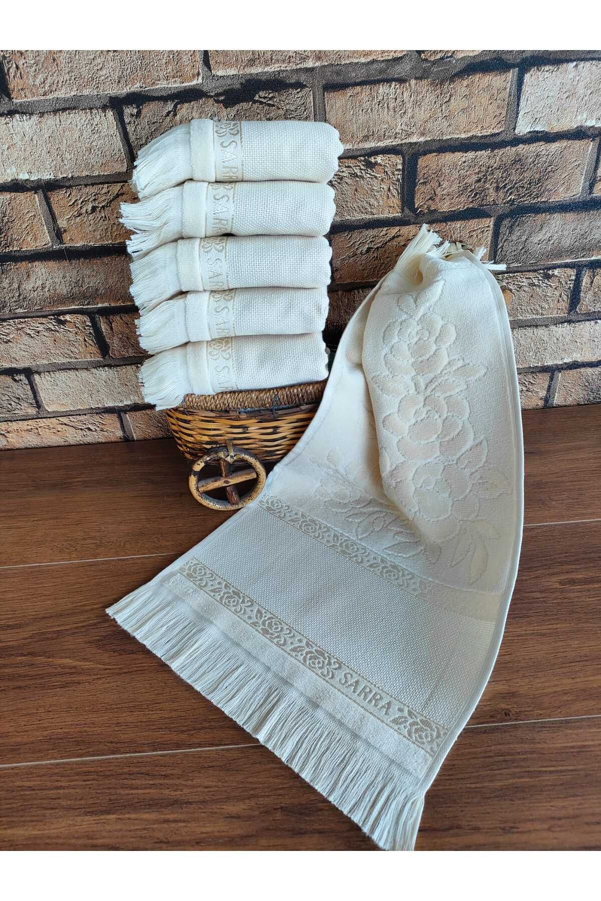 30x50cm SARRA 6-piece FRINGED ETAMIN TOWEL - CAPPUCCINO