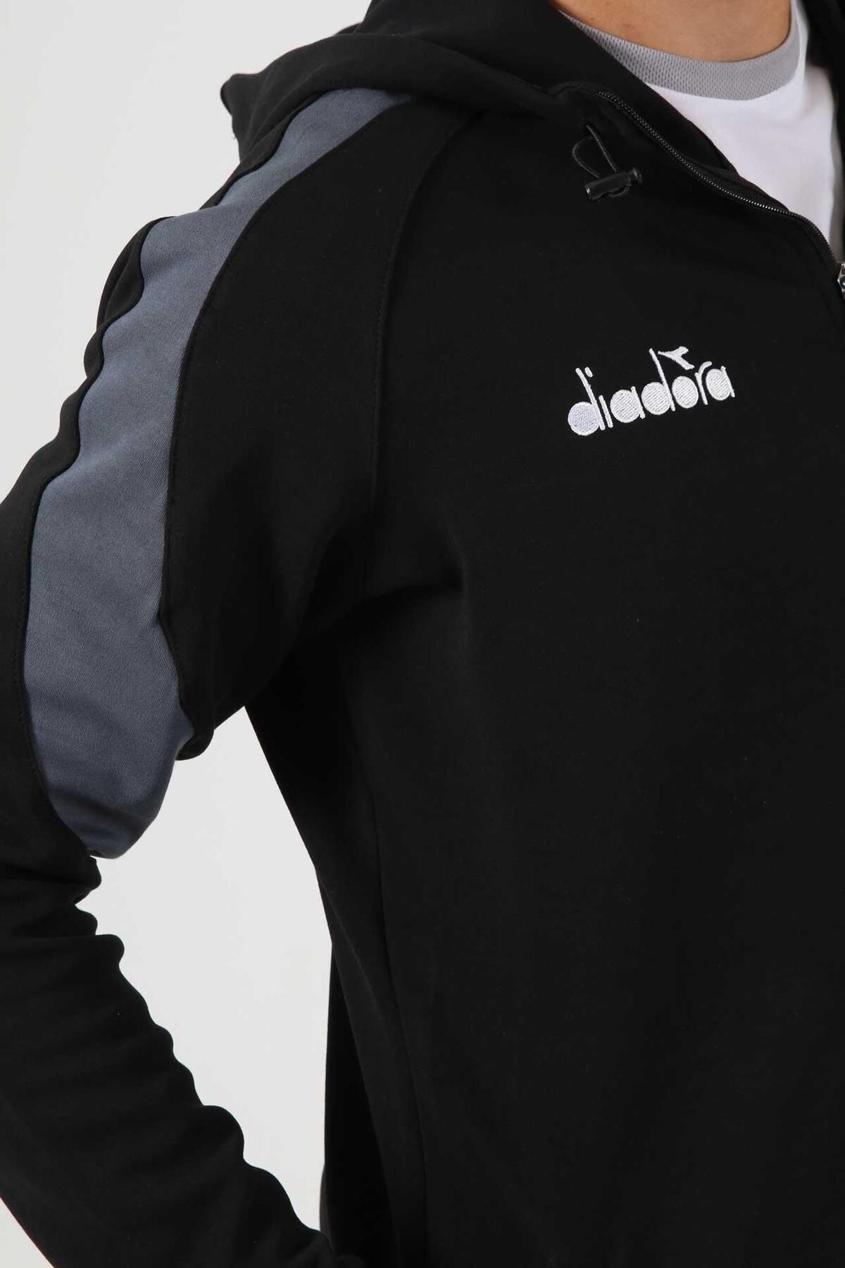 Diadora Satürn Kamp Eşofmanı Kapüşonlu Tek Üst Siyah görsel 4