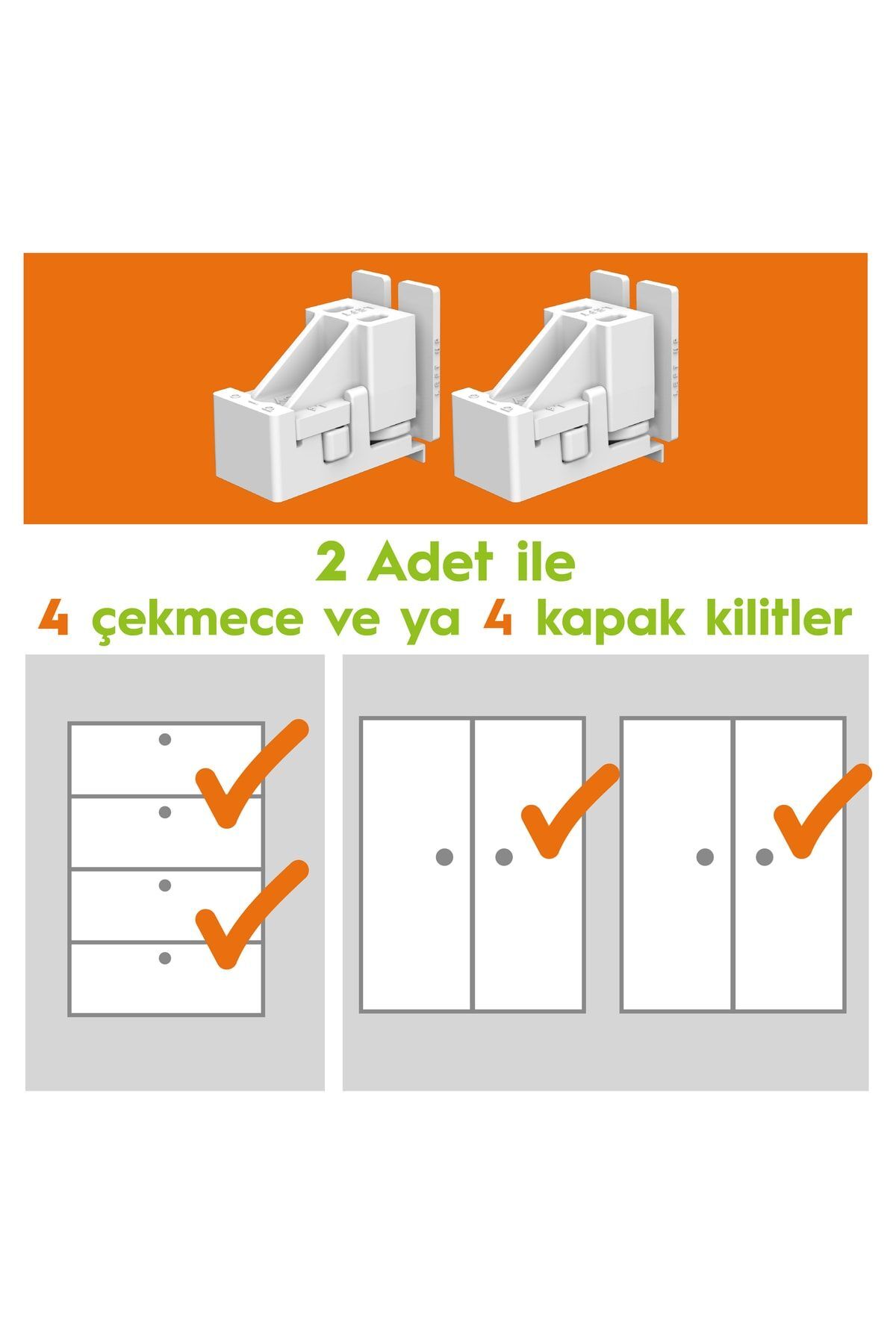 Diobaby 4 Adet Dolap Kapağı Veya Çekmece Kilitler Gizli Çocuk Kilidi (2 Adet Kilit) fotoğrafı 3 (önizleme)