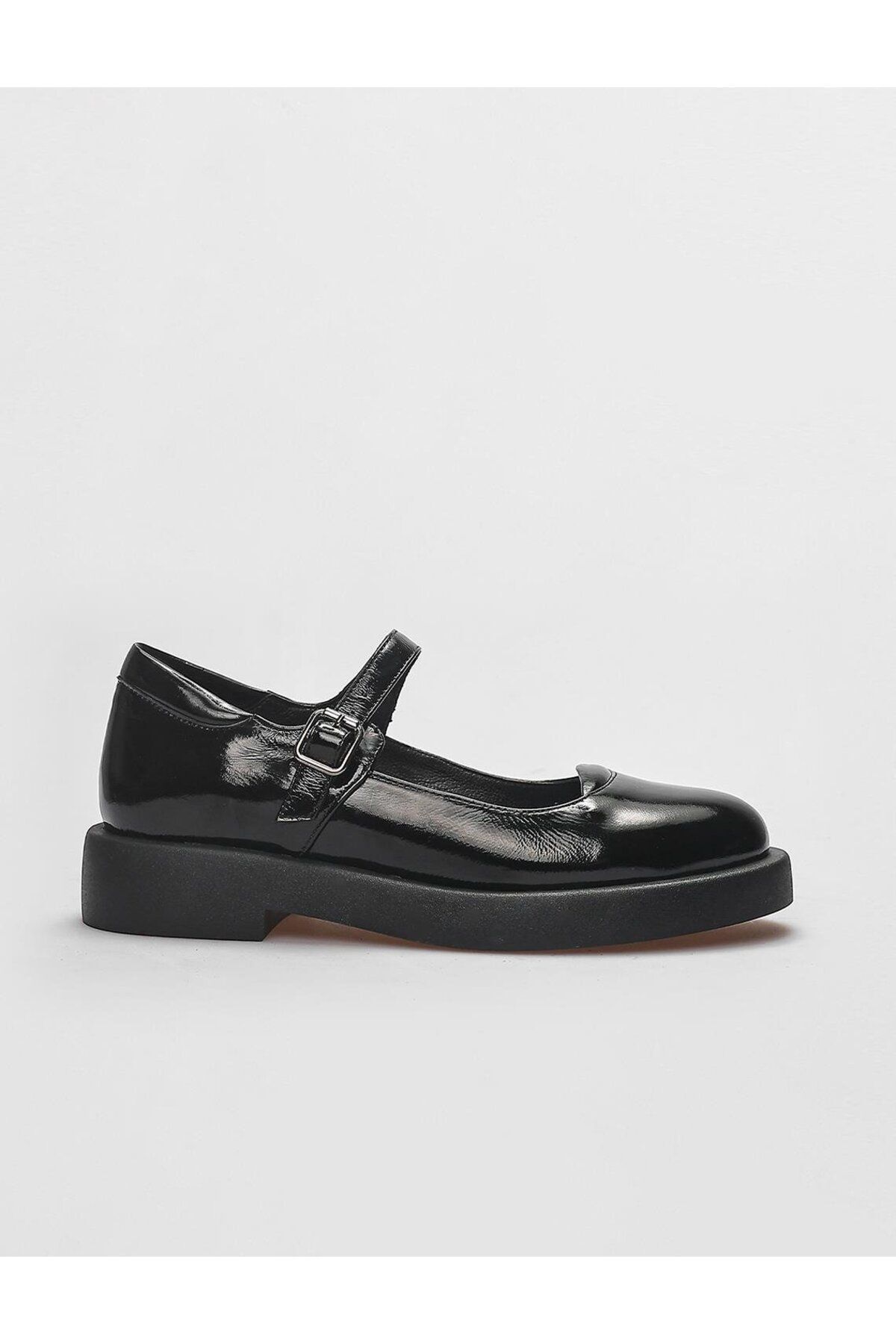 Cabani-Pantofi casual de damă din piele naturală, neagră, cu cataramă 1