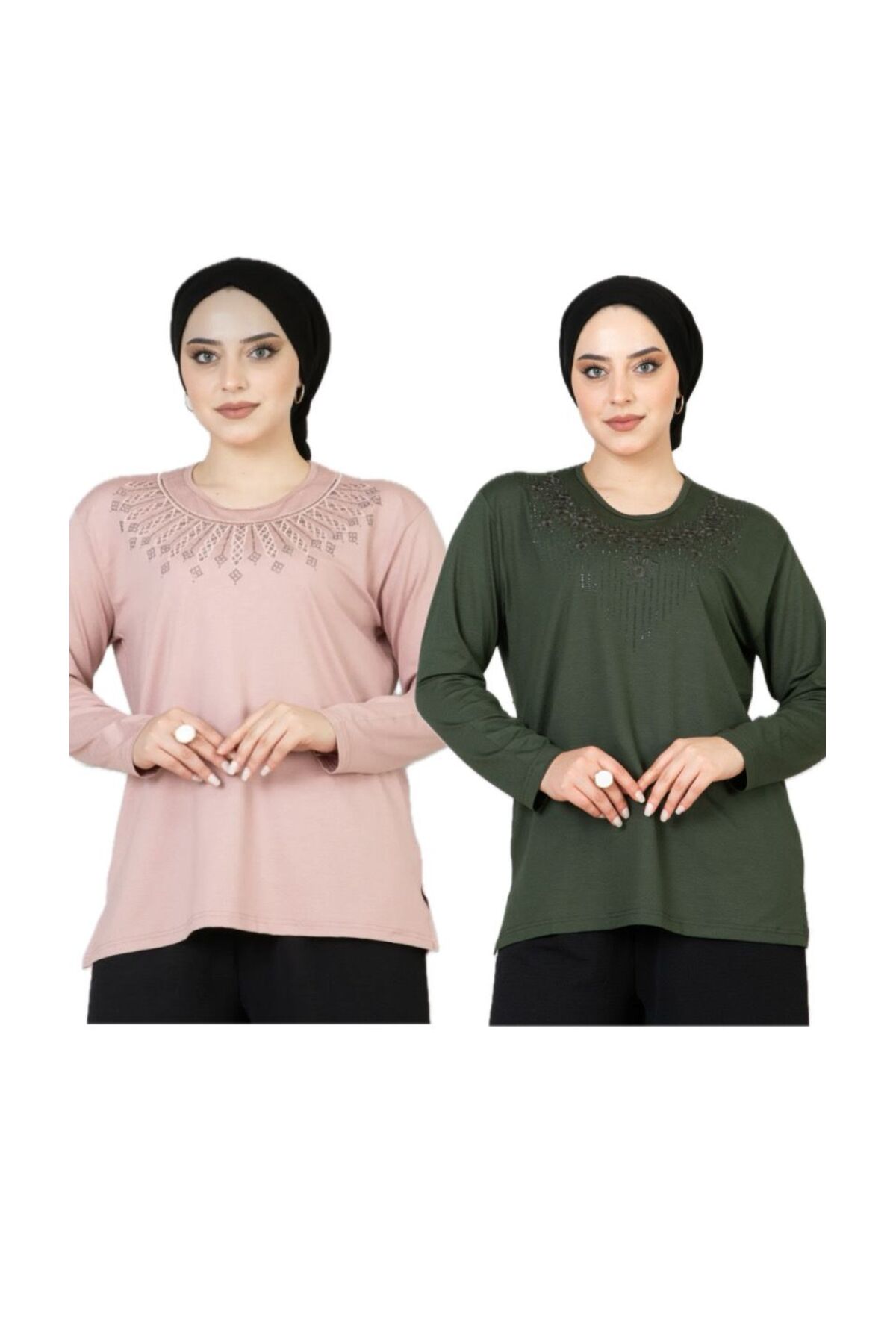 FEMALE MOTHER COMBED COTTON 2pcs Lycra Long Sleeve Patterned Mother Combed Cotton Blouse Mother's Day Special Day (2 PCS)