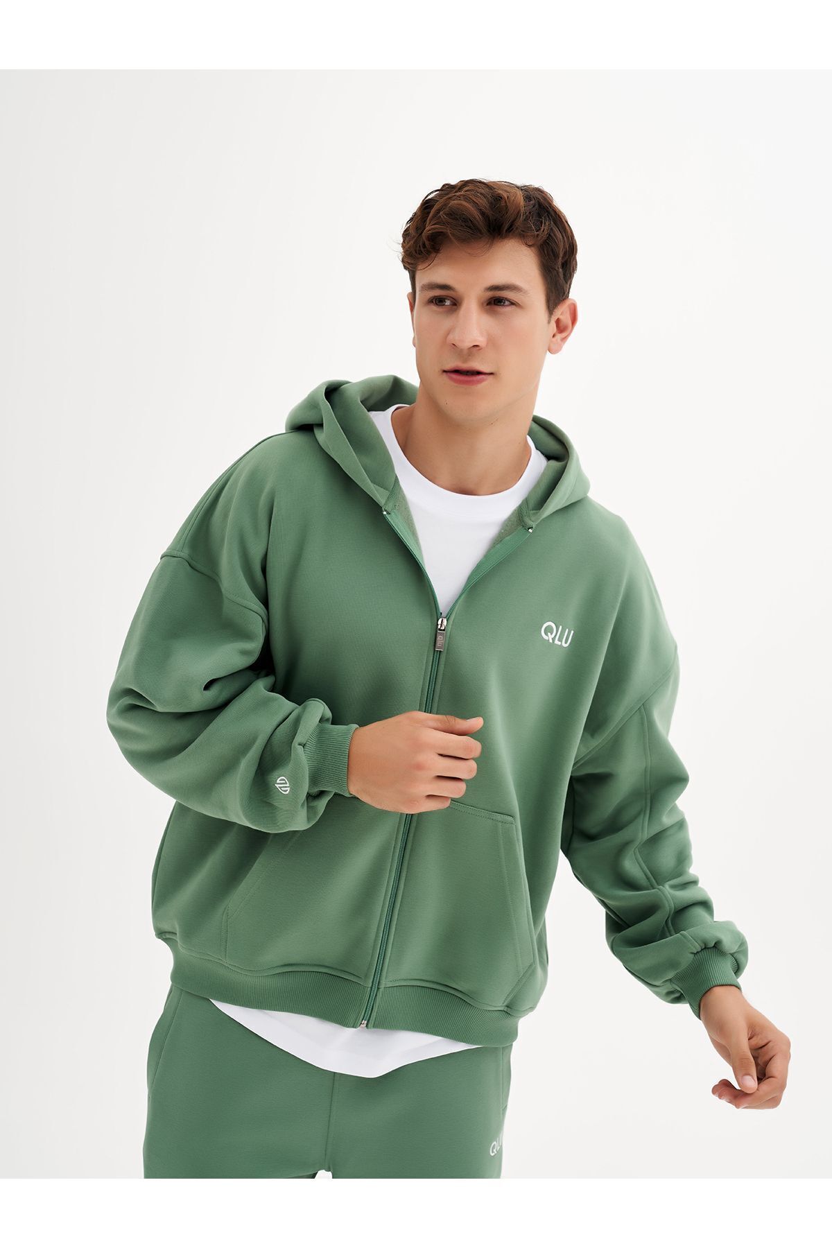 qlu Infinity Unisex Yeşil Oversize Hırka görsel 3