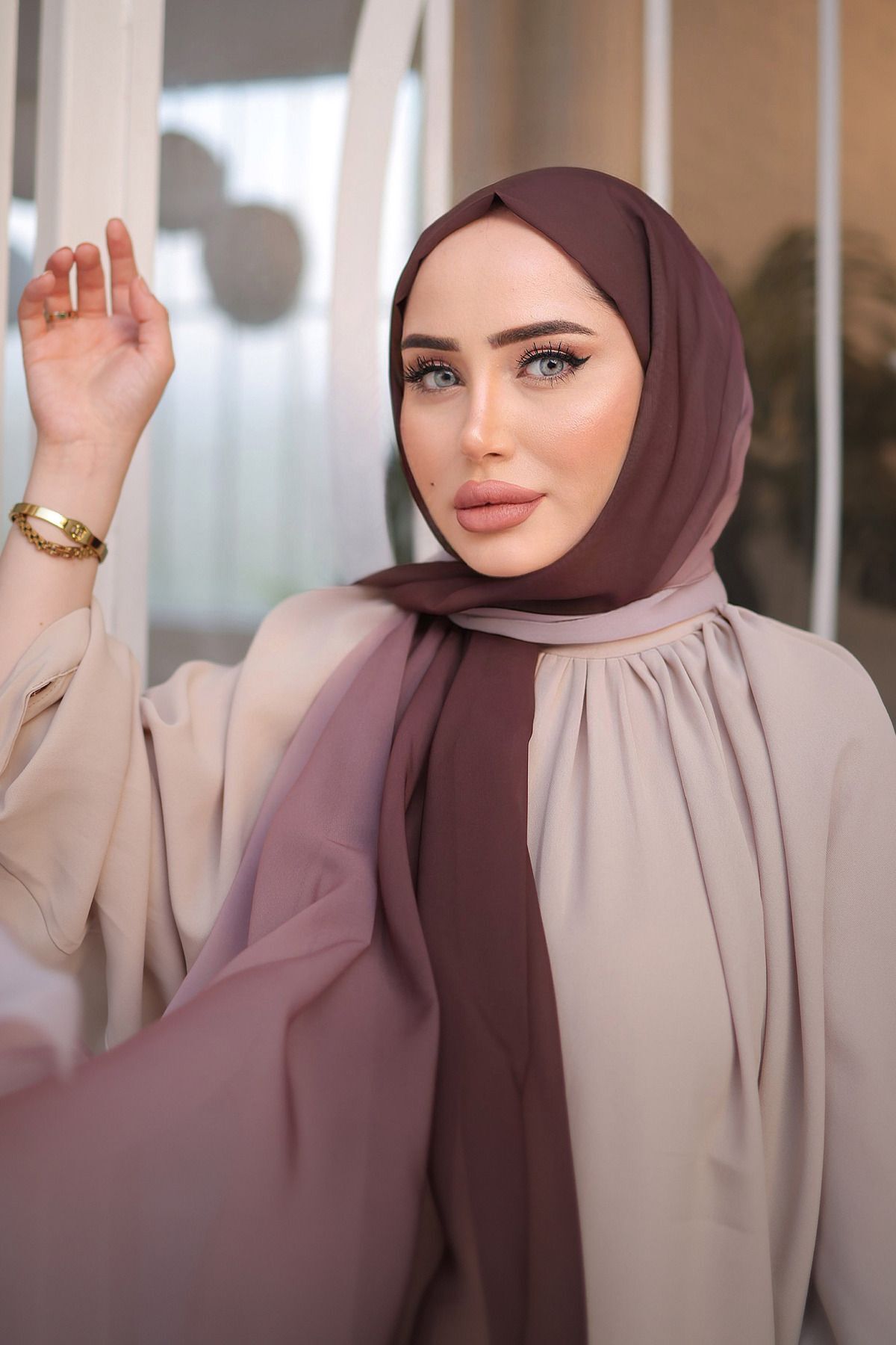 Stella-Brown Mink Gradient Patterned Shawl 7