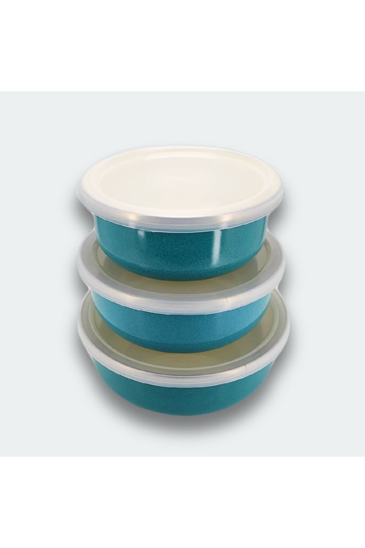 Emaye Saklama Kabı Seti 3'lü Rengarenk Serisi Kapaklı Saklama Kabı Seti