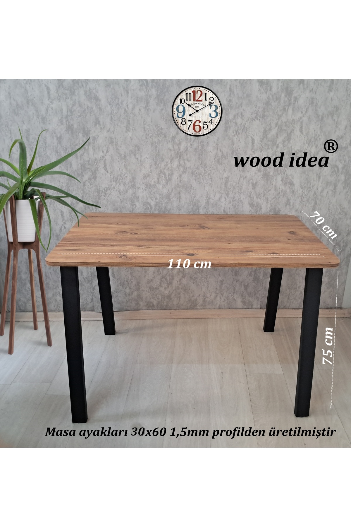 wood idea 70x110 Özel Tasarım Metal Ayaklı Salon Yemek masası