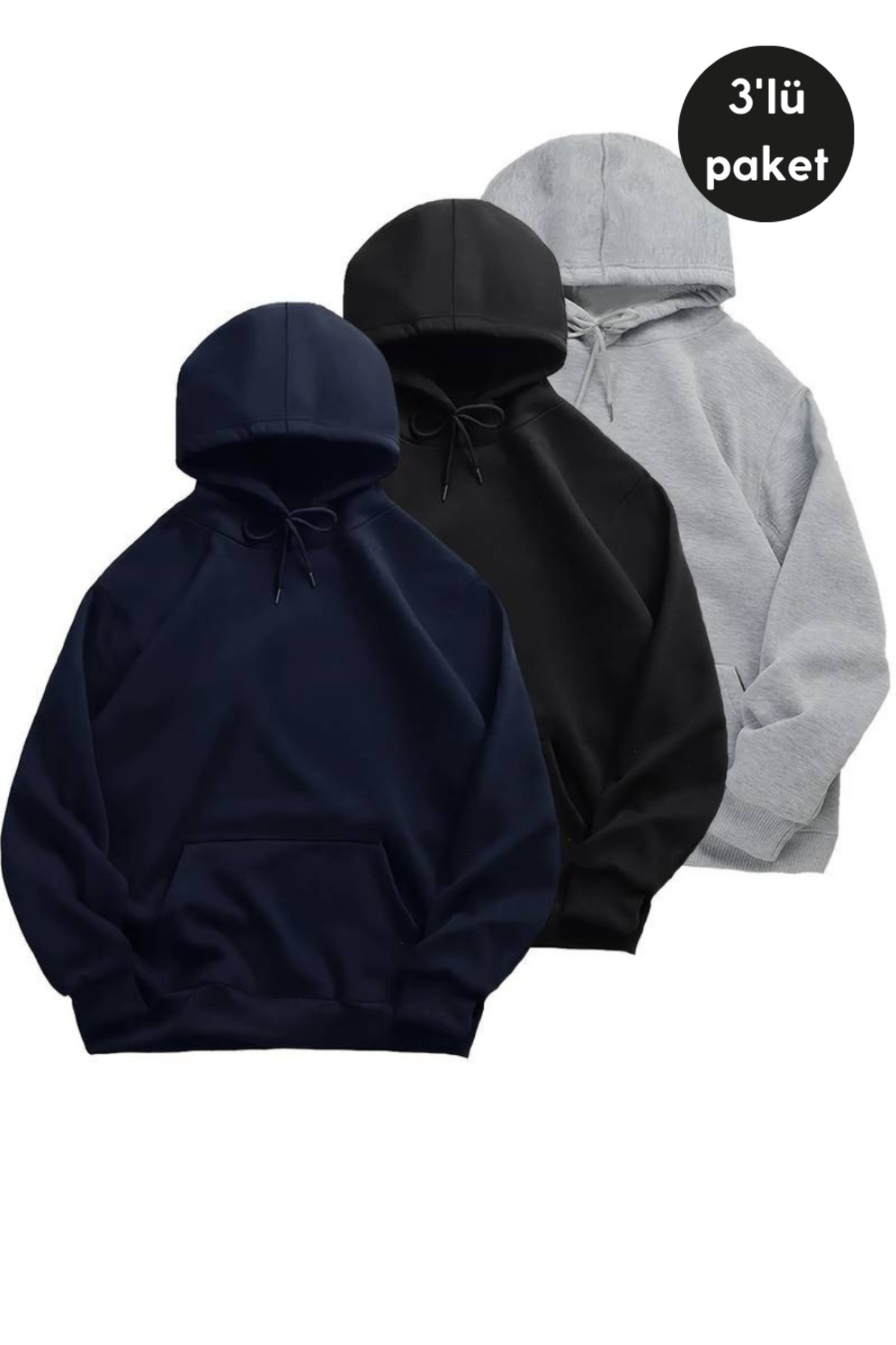 EYAX MODA 3'lü Avantaj Set Unisex Kapüşonlu Sweatshirt