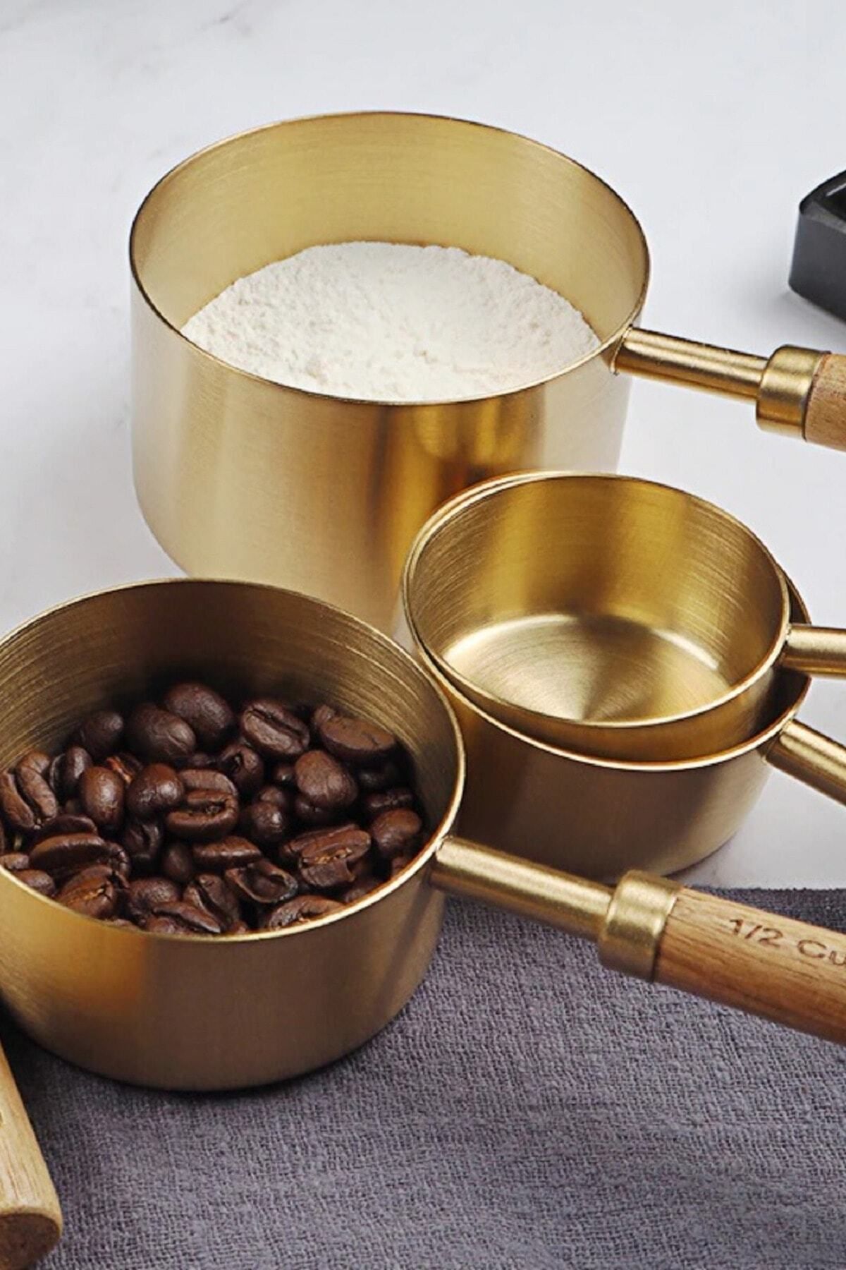 Genel Markalar Gold Ölçü Kaşığı Seti 4lü Ahşap Saplı Ölçü Kabı