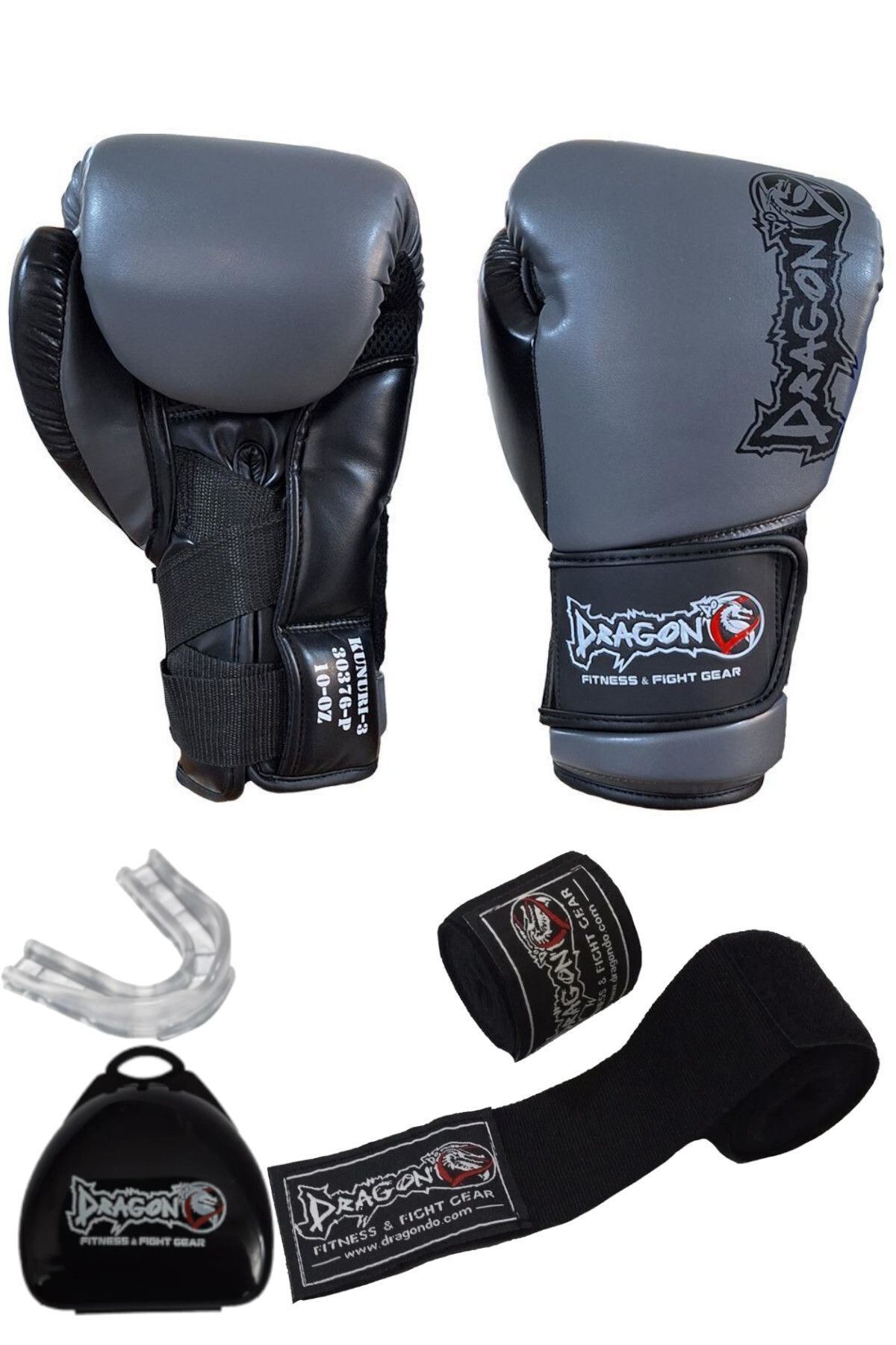 دستکش بوکس خاکستری مردانه و زنانه Kunuri Kickbox Muaythai Training Dragon Boxing Banda 3 مجموعه Dragondo