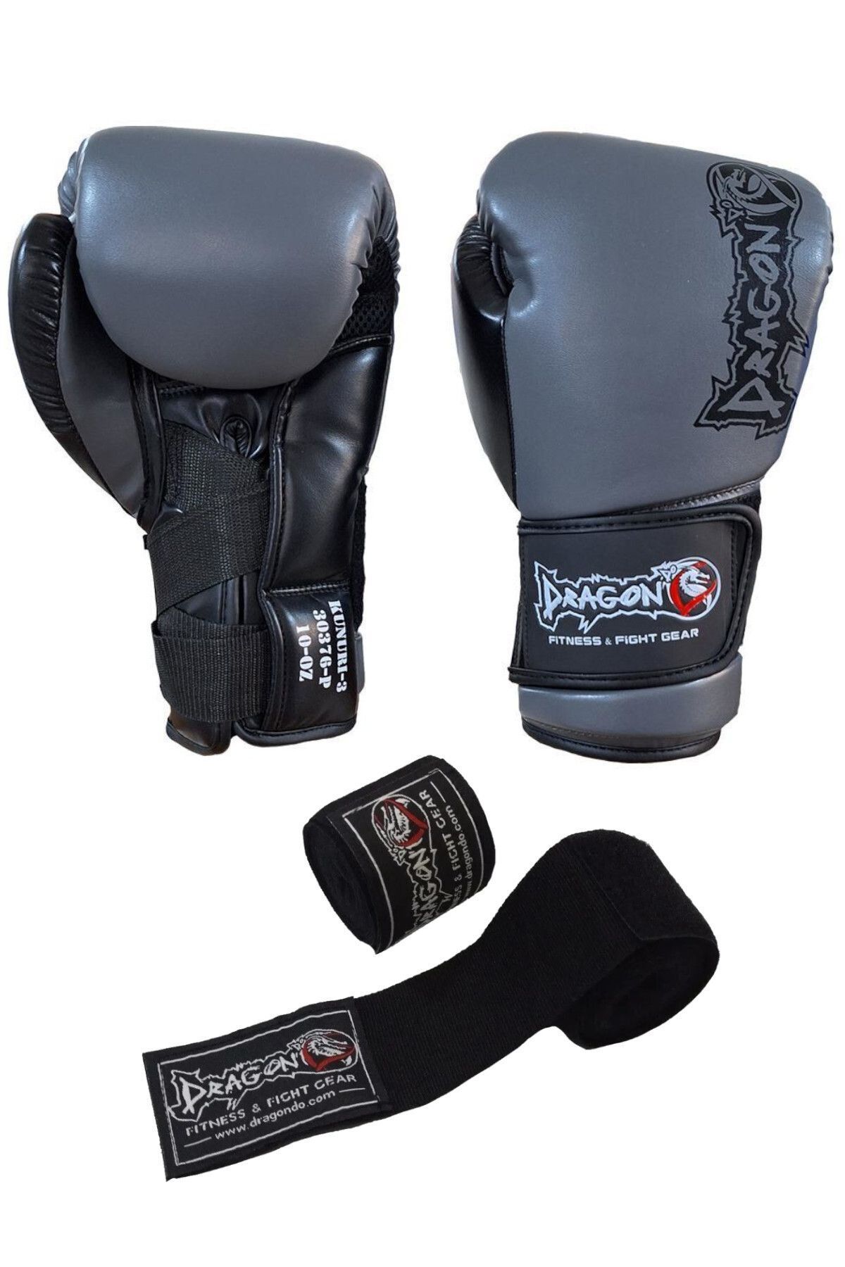 دستکش بوکس خاکستری مردانه و زنانه Kunuri Boxing Kickbox Muaythai Training Dragon Bandaja 2 Set Dragondo