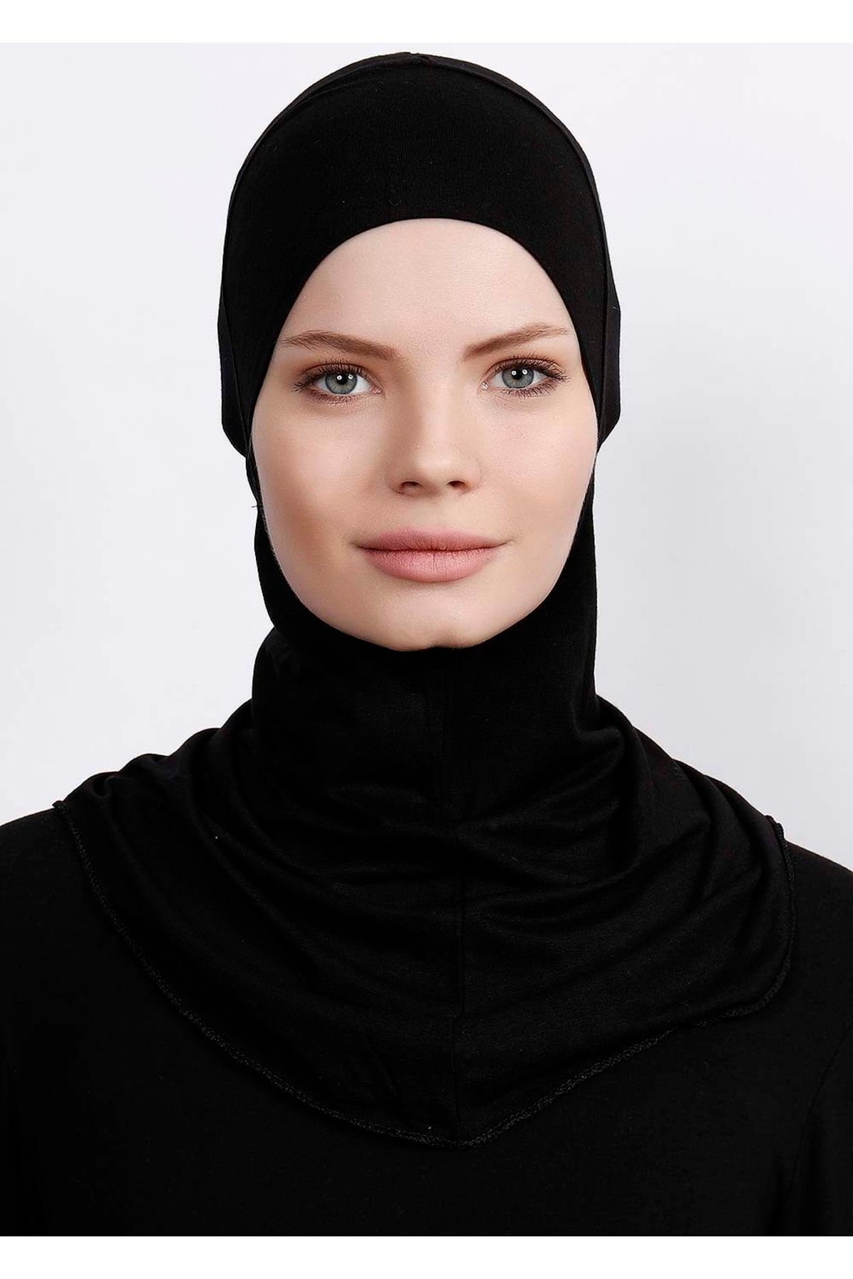 Ecardin Bonnet Pentru Hijab Mare Din Lycra - Hijab Practic Sportler Hijab Cu Guler Pentru Gât - Negru Femeie - One Size